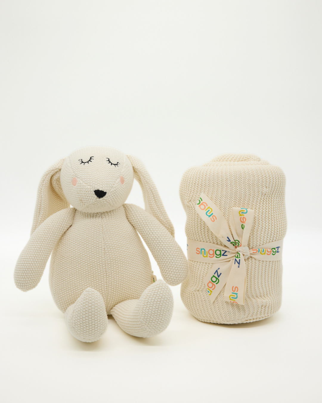 Snuggz Knitted White Bunny Toy & Cotton Baby Blanket Set