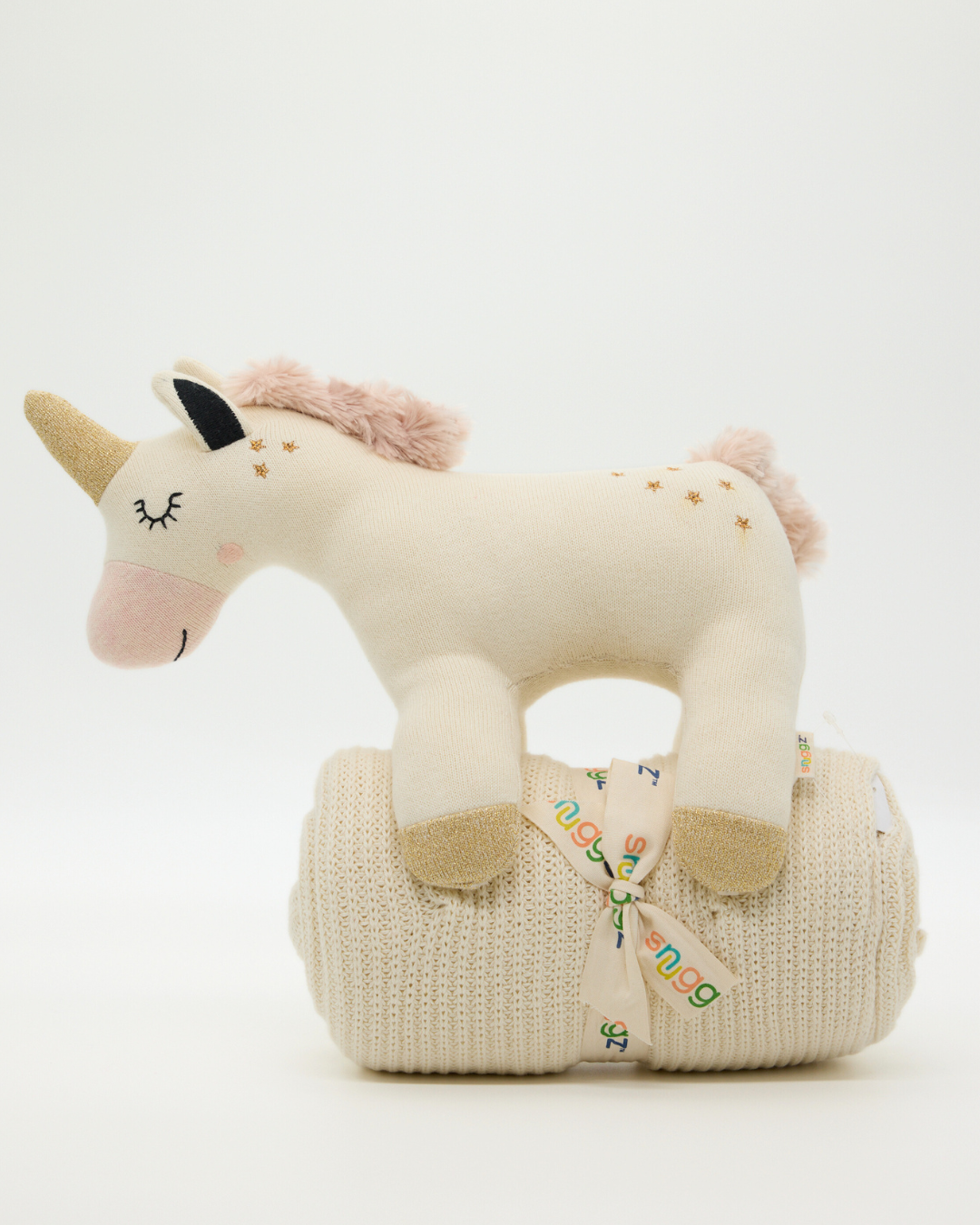 Snuggz Knitted Unicorn Toy & Cotton Baby Blanket Set