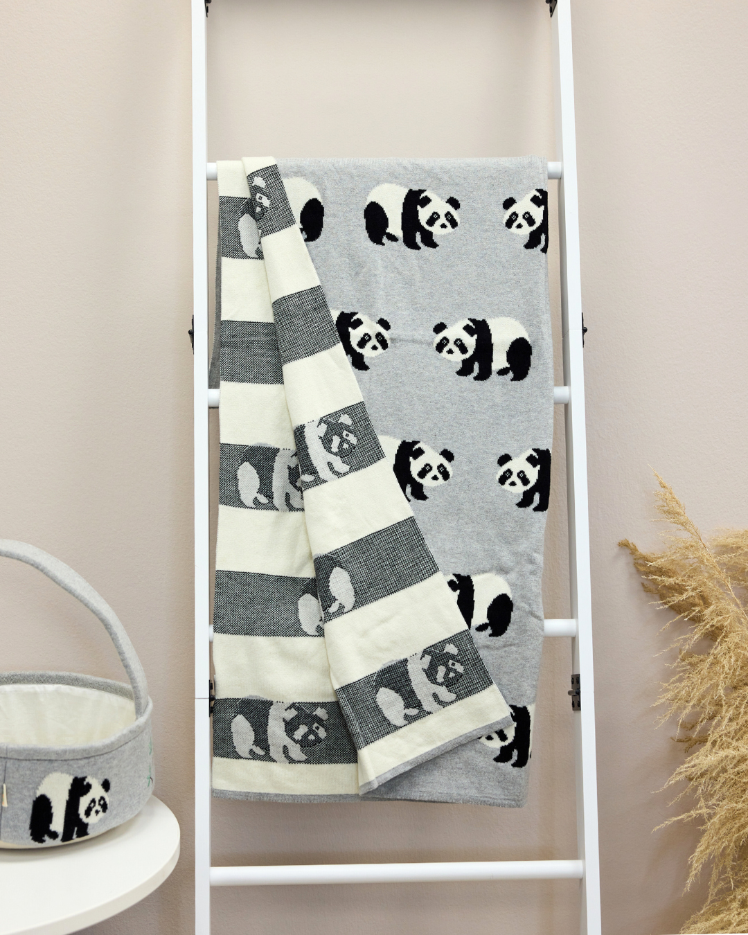 Snuggz Cotton Knitted Panda Baby Blanket, 80 x 100 cm
