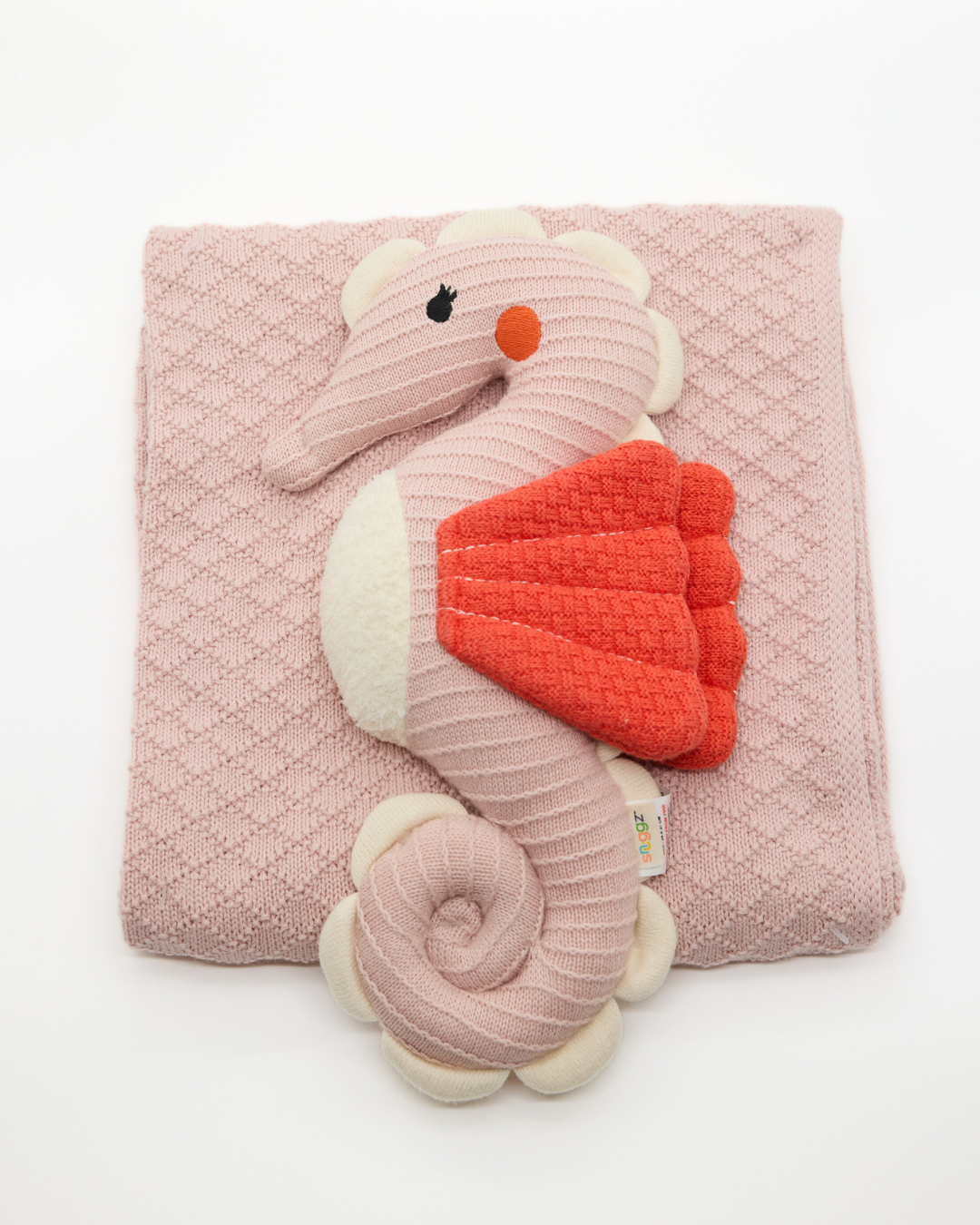 Snuggz Knitted Seahorse Toy & Cotton Baby Blanket Set