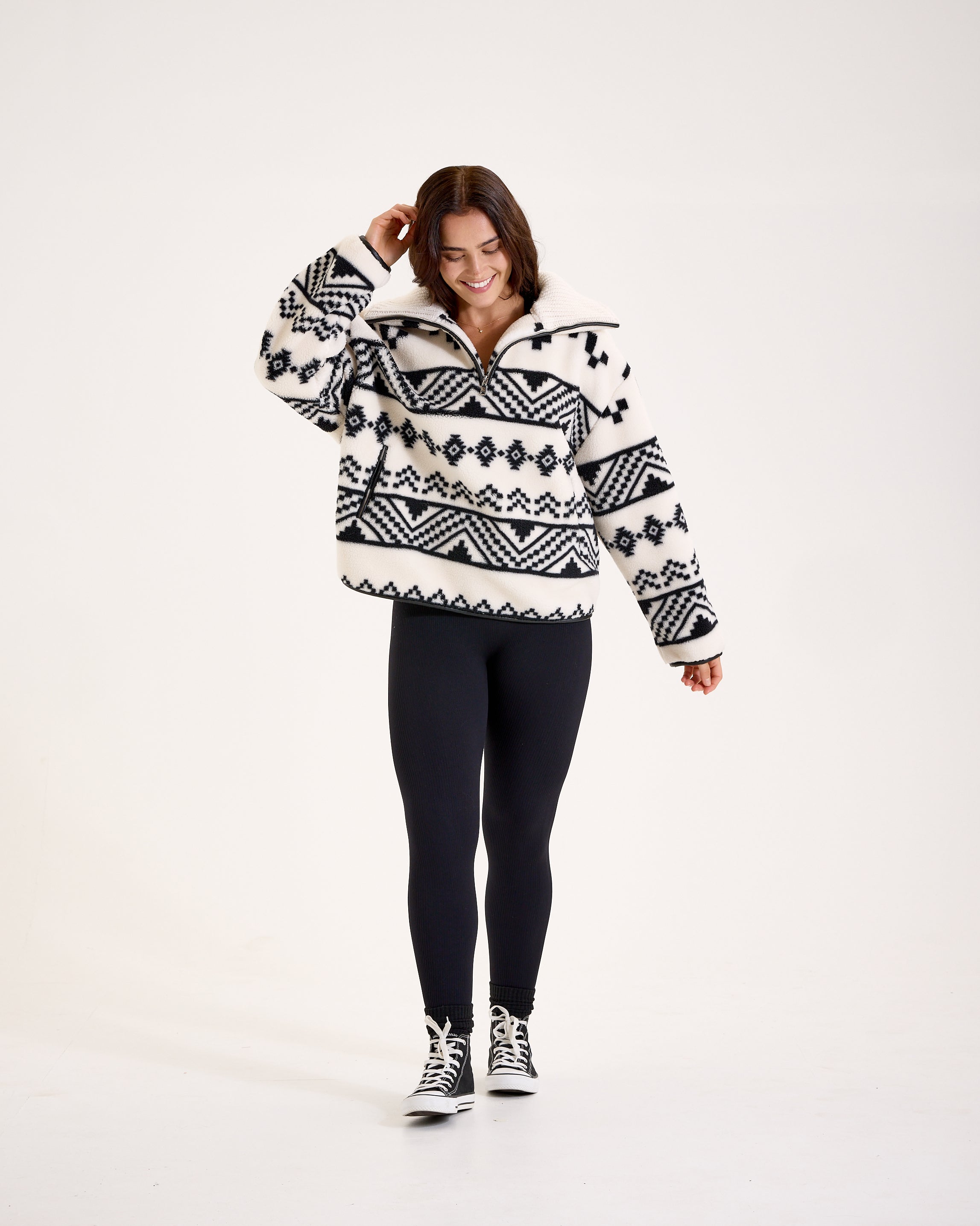 Snuggz Women Aztec Half Zip Borg Sweatshirt