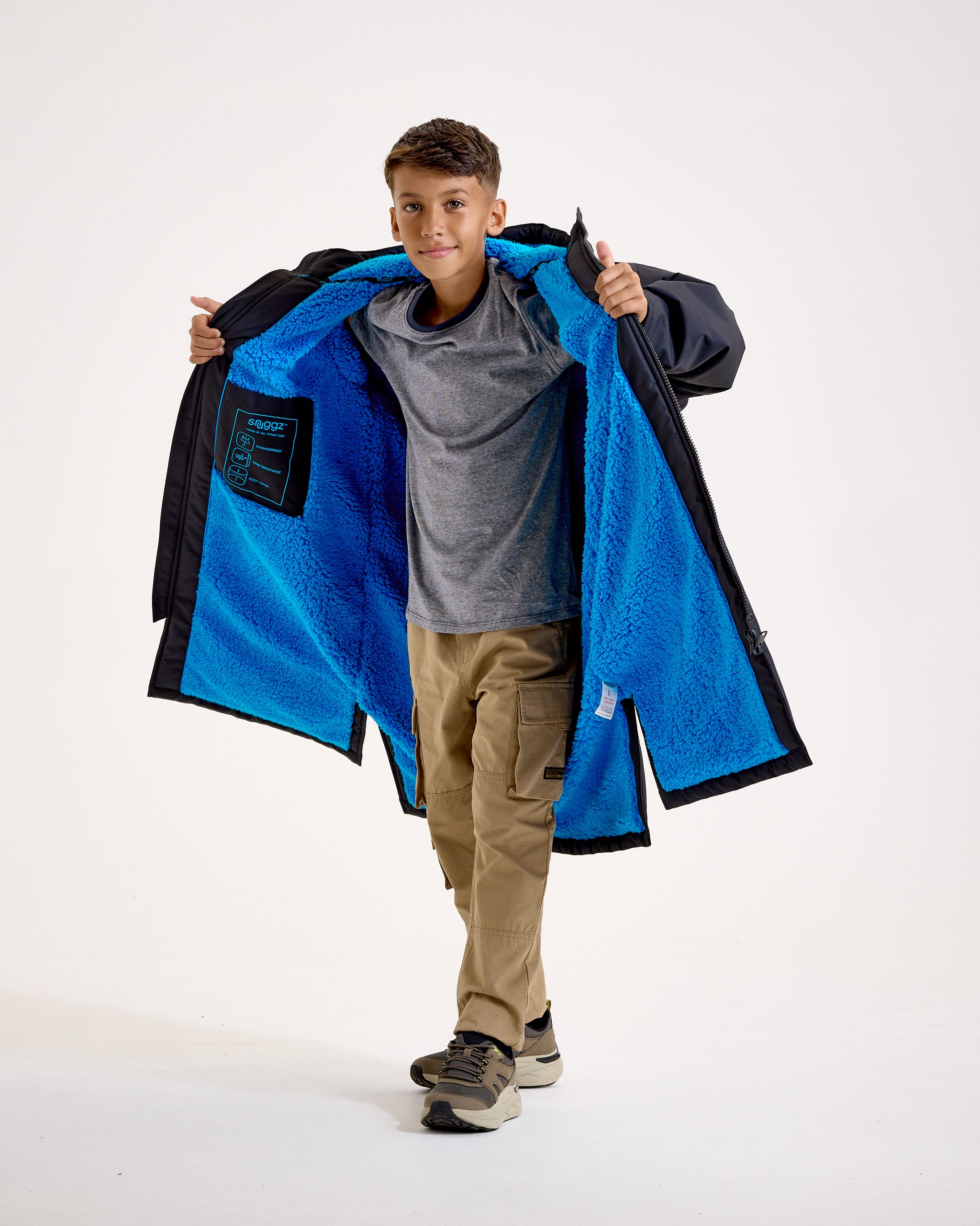Snuggz Robe Snuggz Kids Lite Black Changing Robe with Blue Borg
