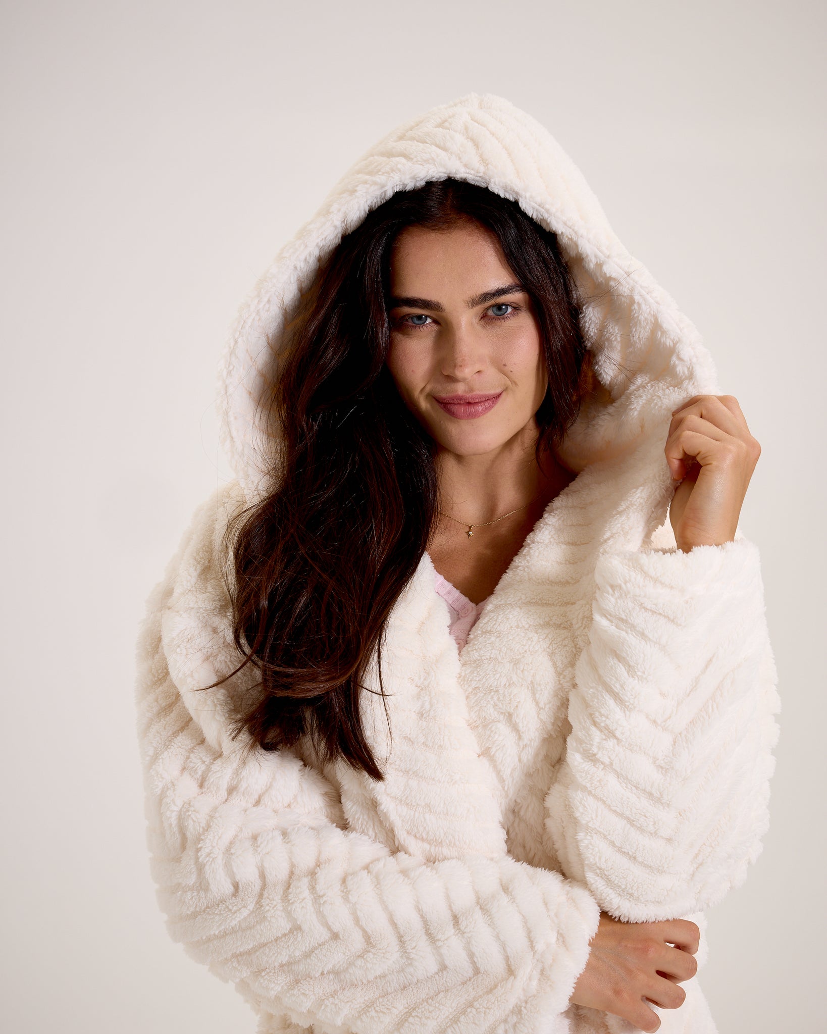 cream fluffy dressing gown Loungeable cosy borg collar maxi dressing gown in cream