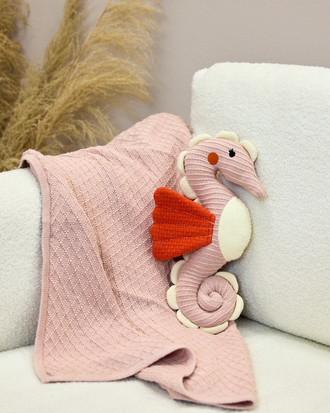 Snuggz Knitted Seahorse Toy & Cotton Baby Blanket Set