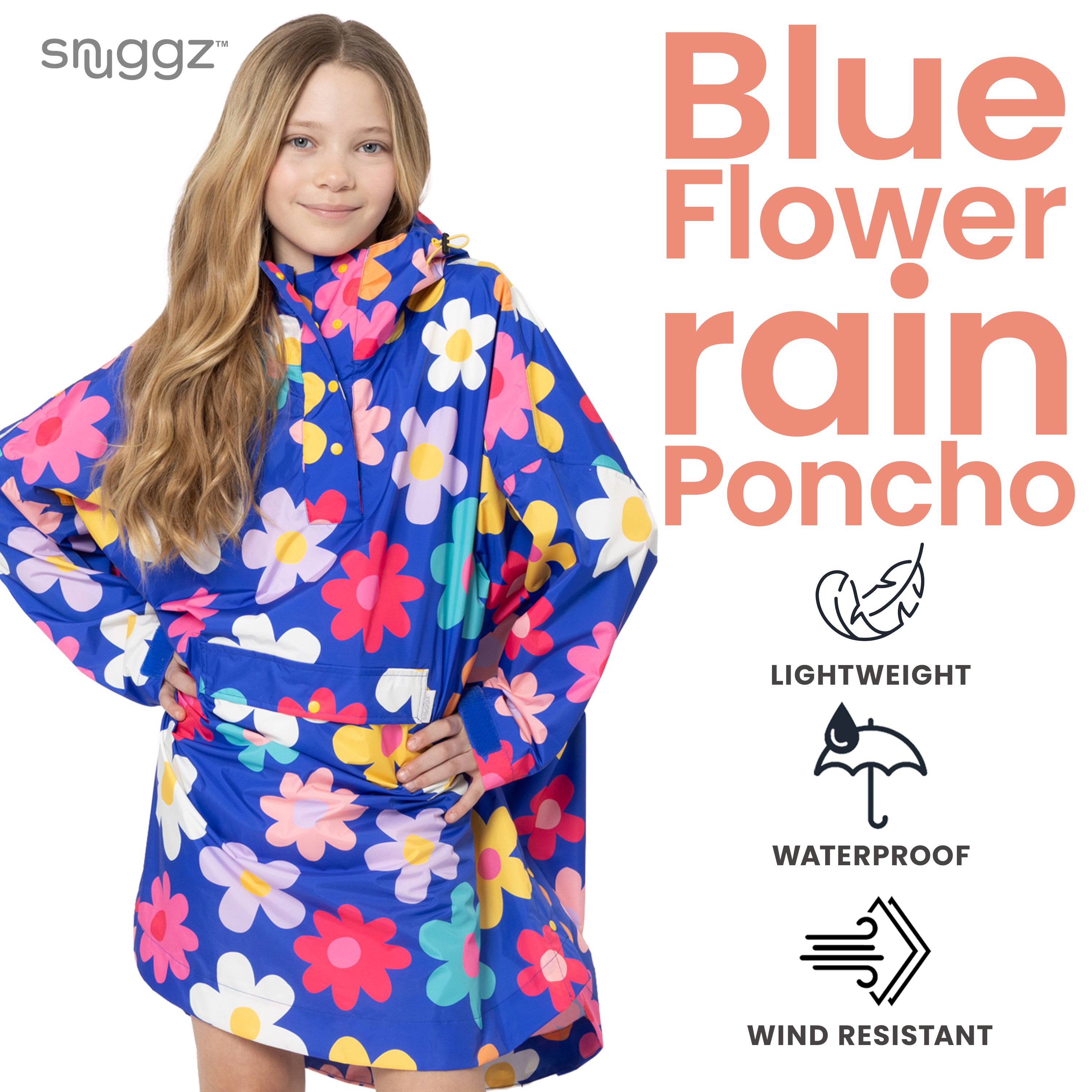 Snuggz Kids Blue Flower Power Rain Poncho