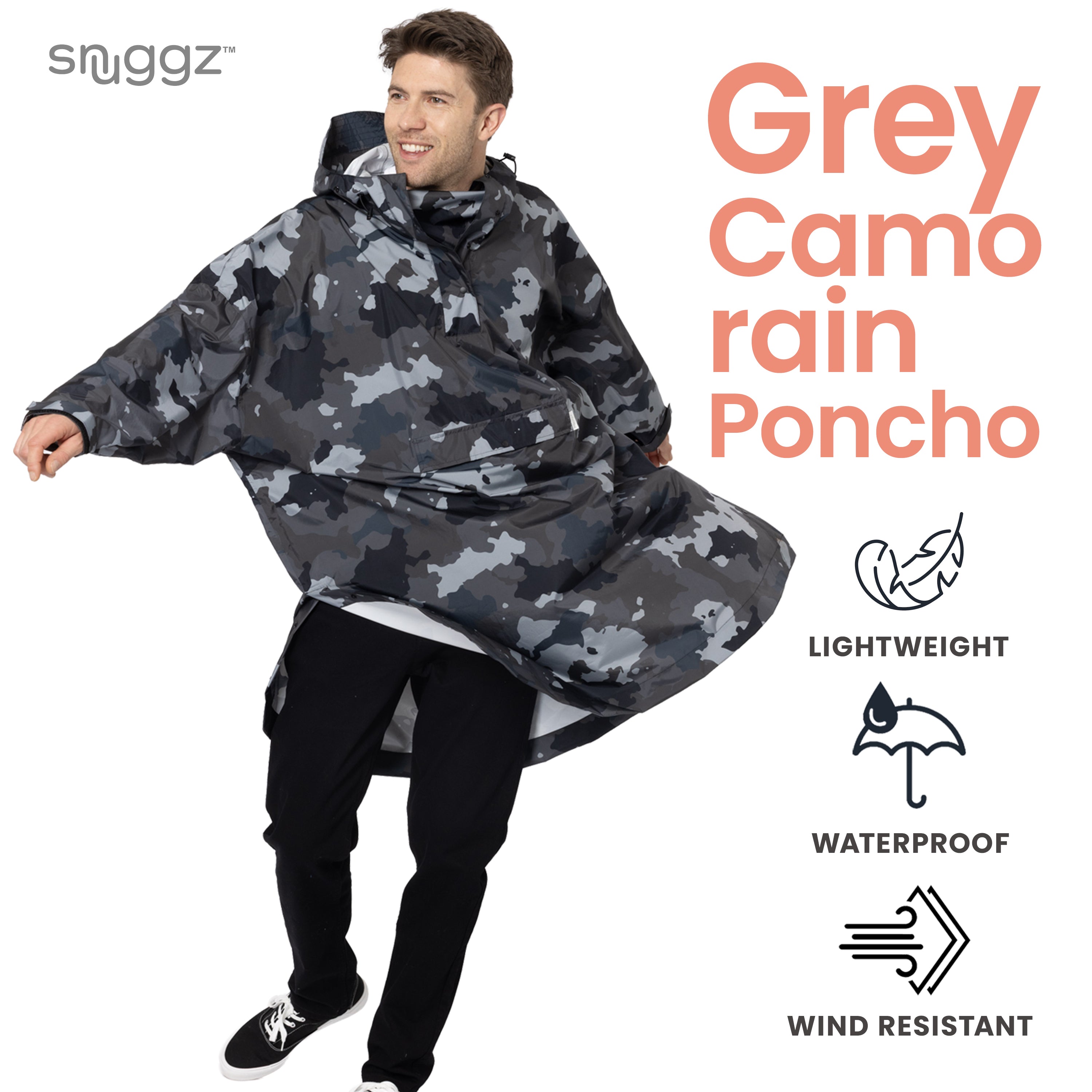Snuggz Adult Grey Camo Rain Poncho