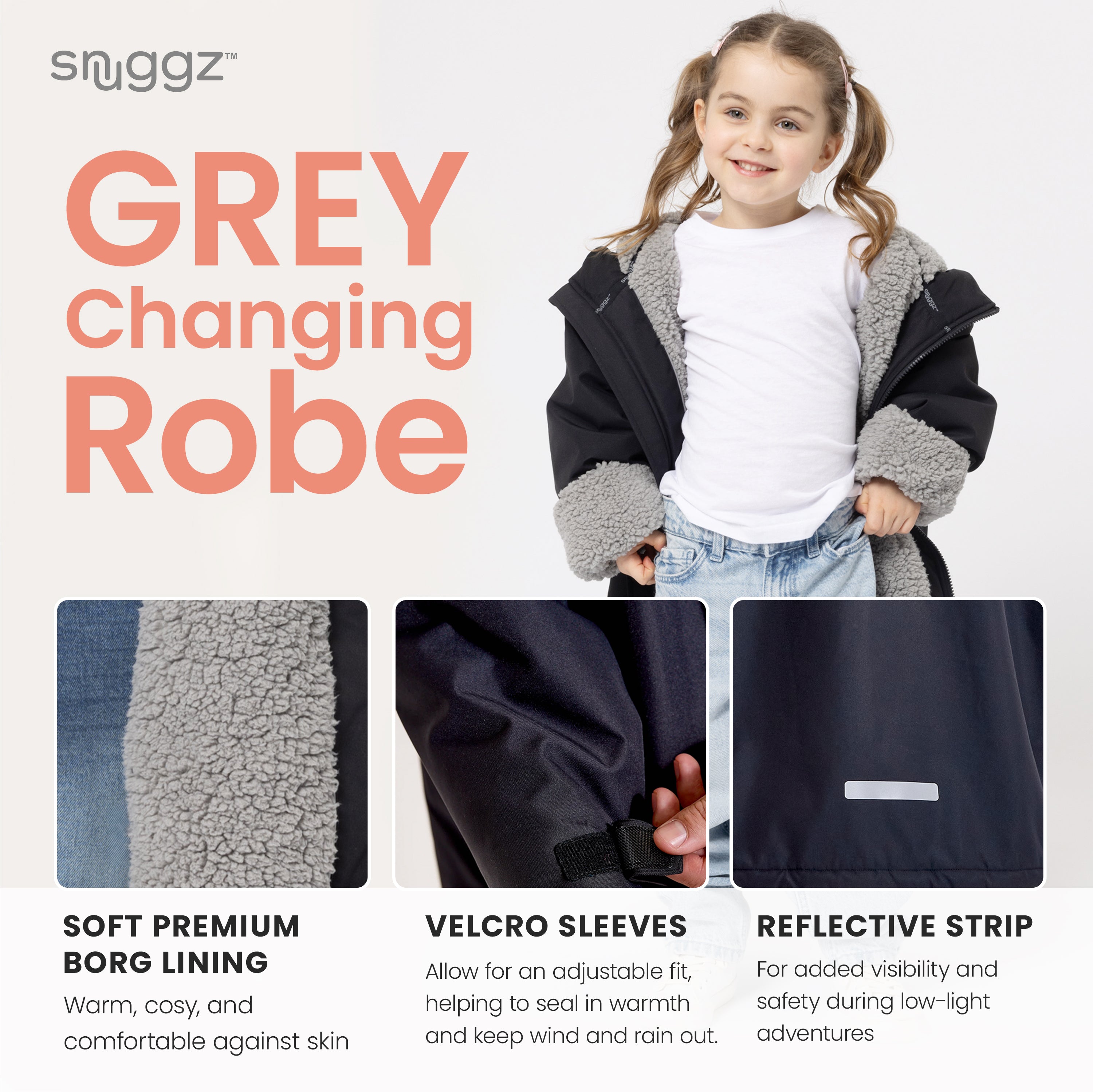 Snuggz Lite Girls Grey Changing Robe