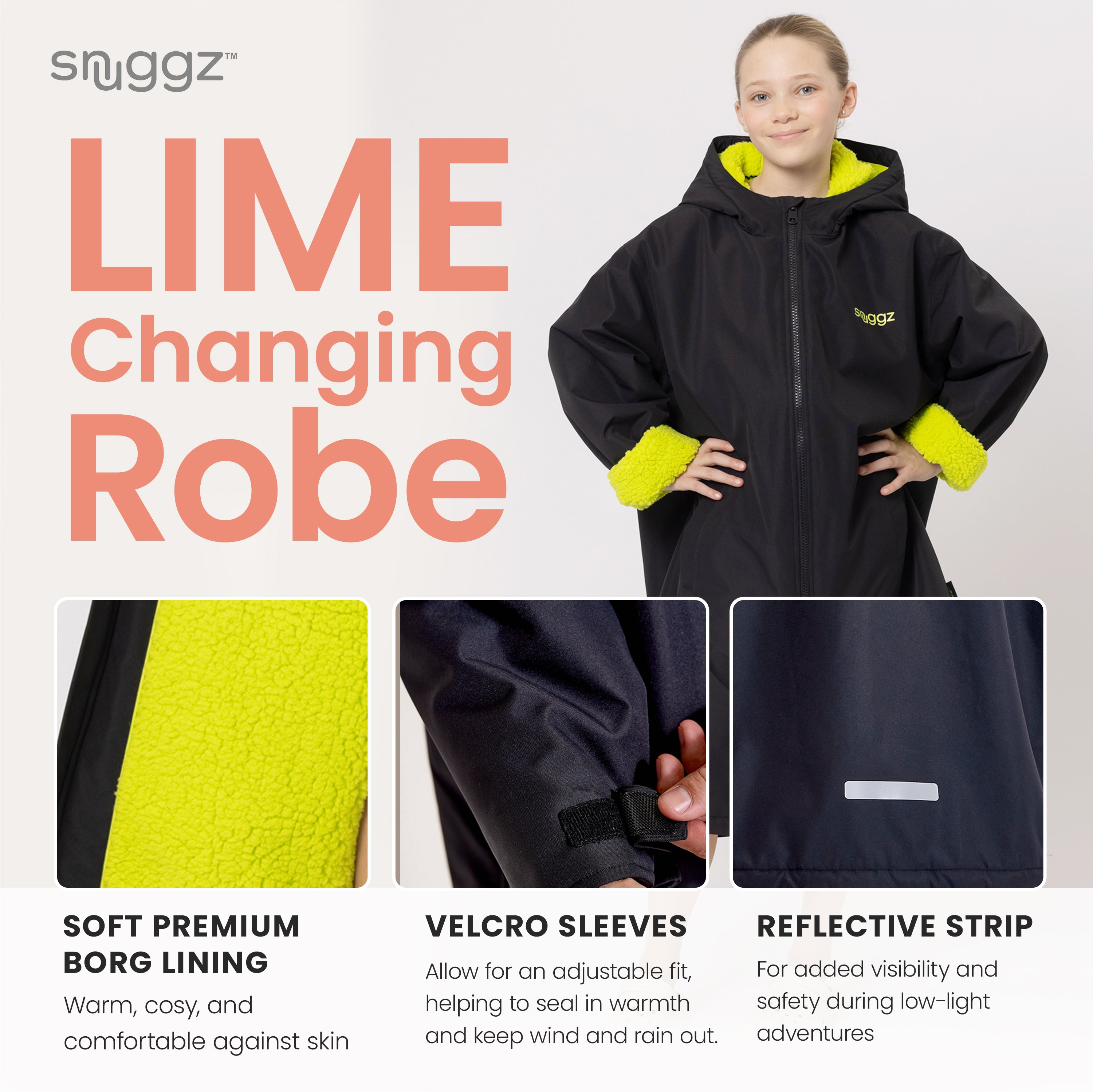 Snuggz Lite Girls Lime Lining Changing Robe