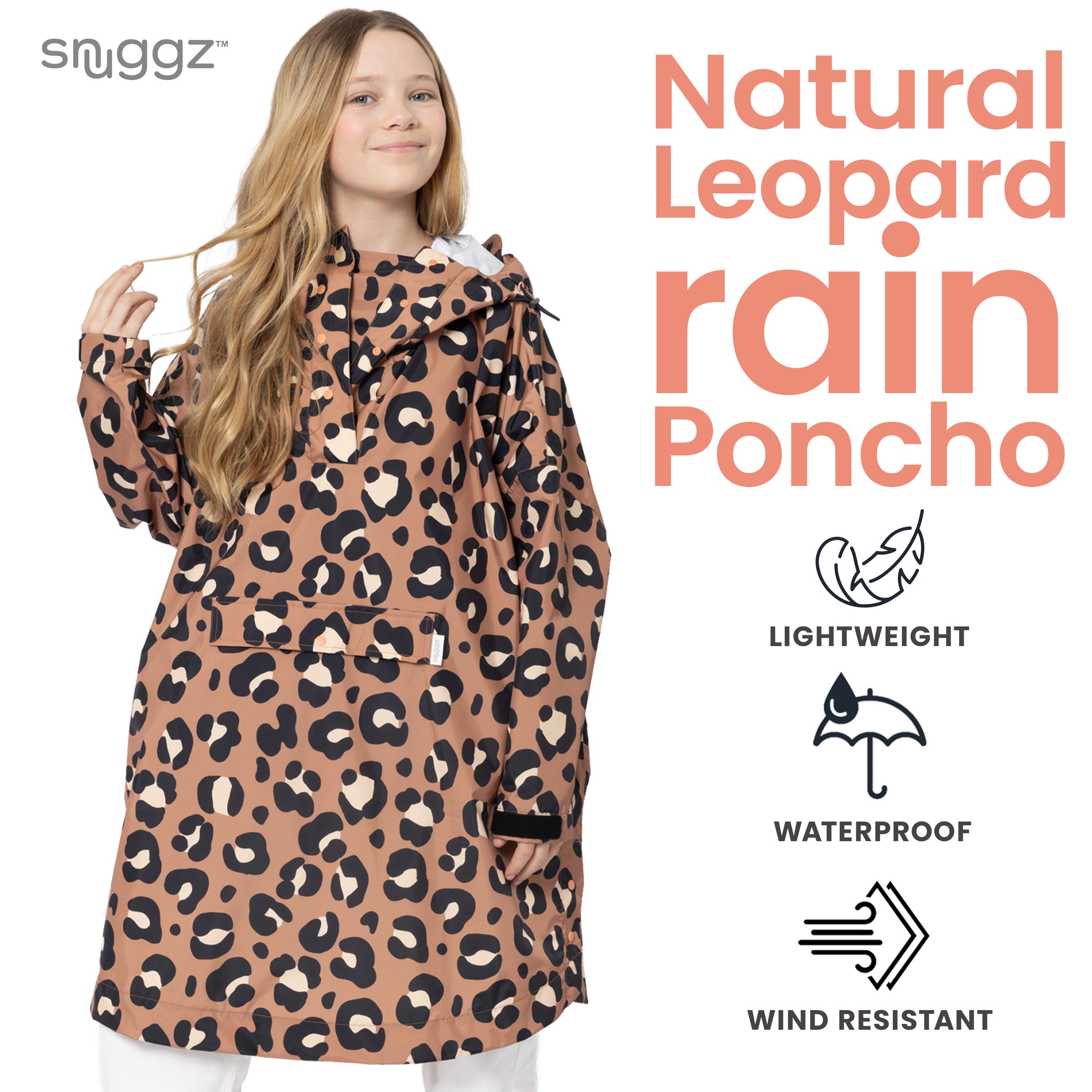 Snuggz Kids Neutral Leopard Print Rain Poncho
