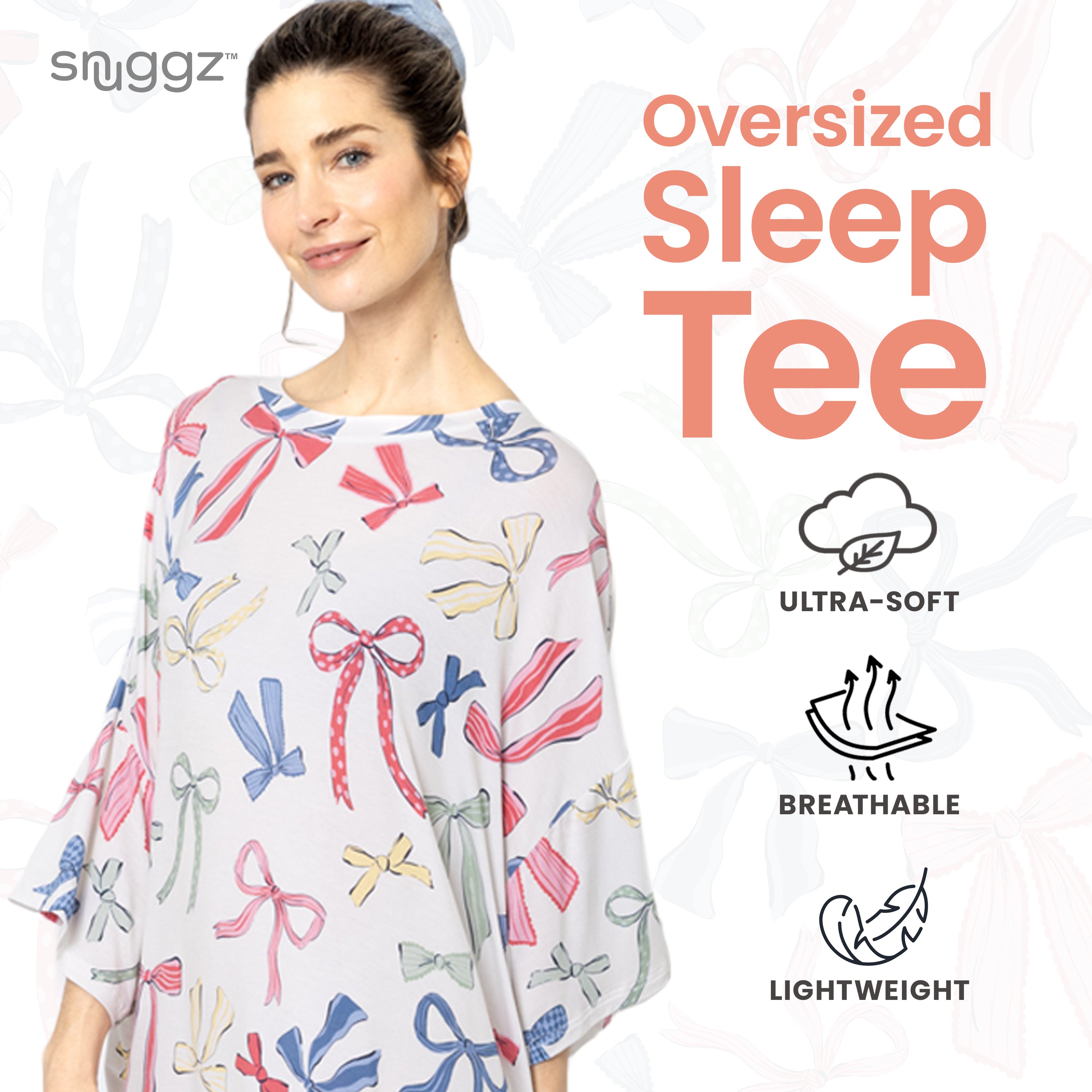 Snuggz Women Bow Print Bamboo Oversized Sleep Tee