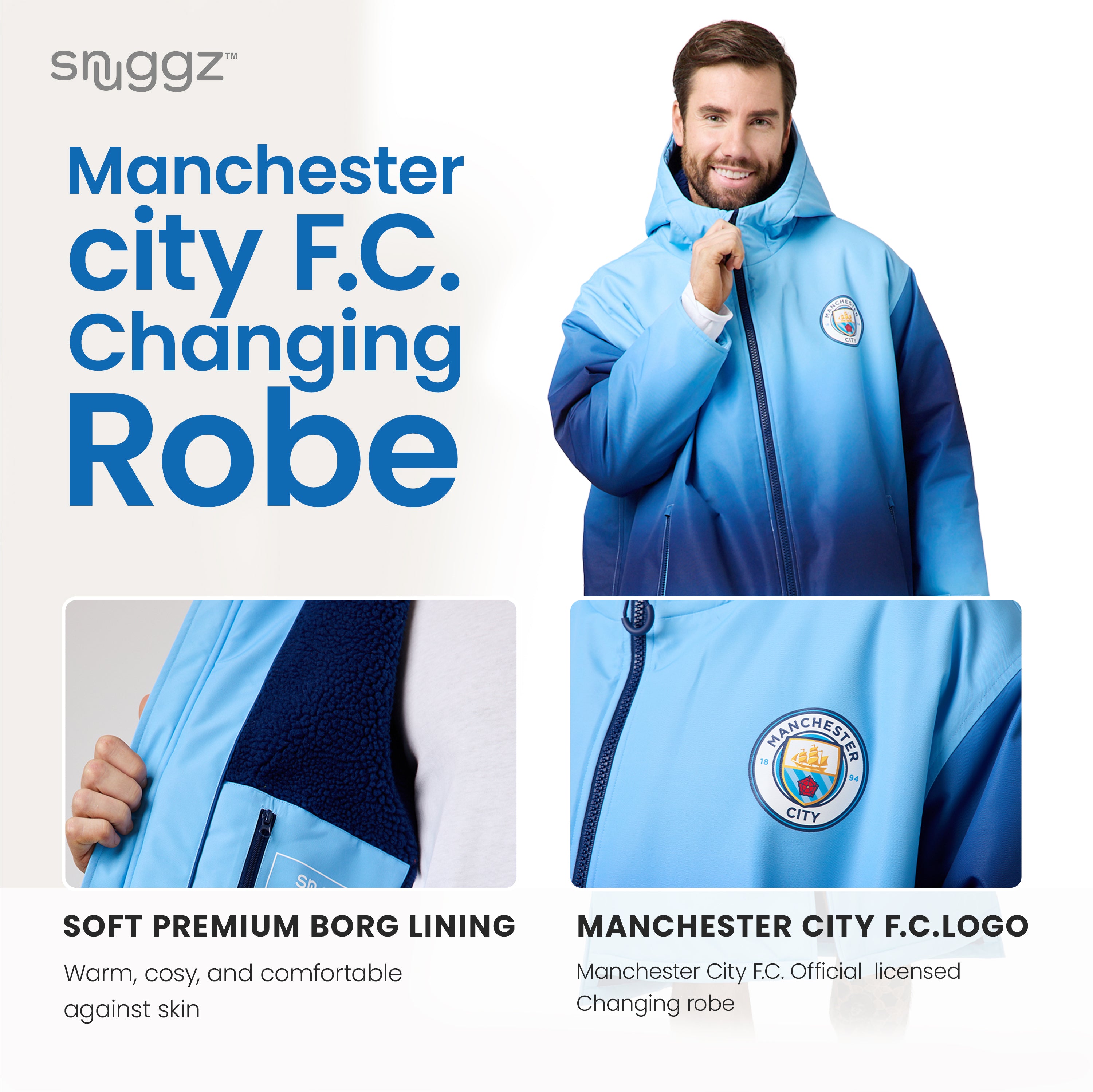 Snuggz Original Adults Manchester City Changing Robe and Swim Shorts Set