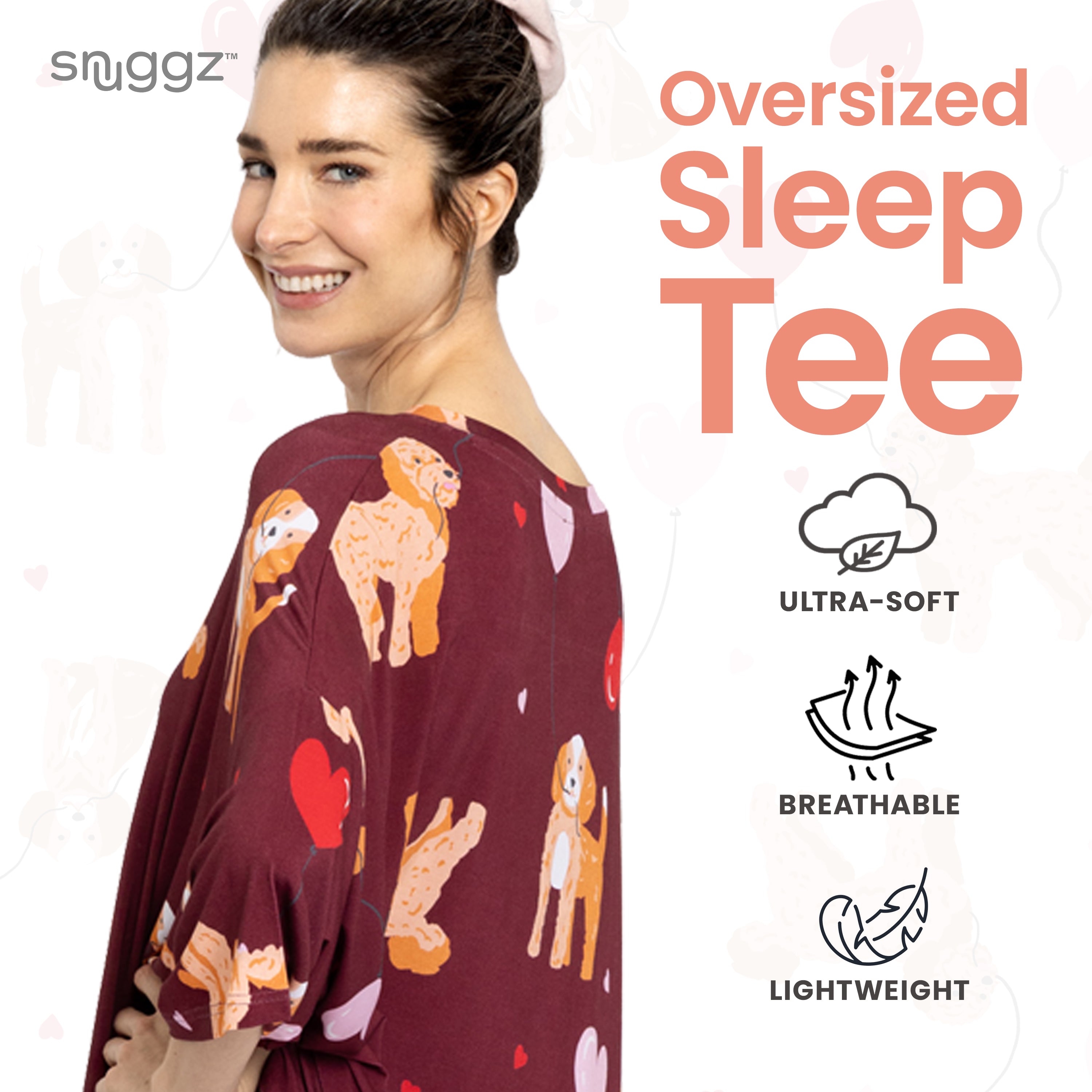 Snuggz Women Puppy Bamboo Oversized Sleep Tee