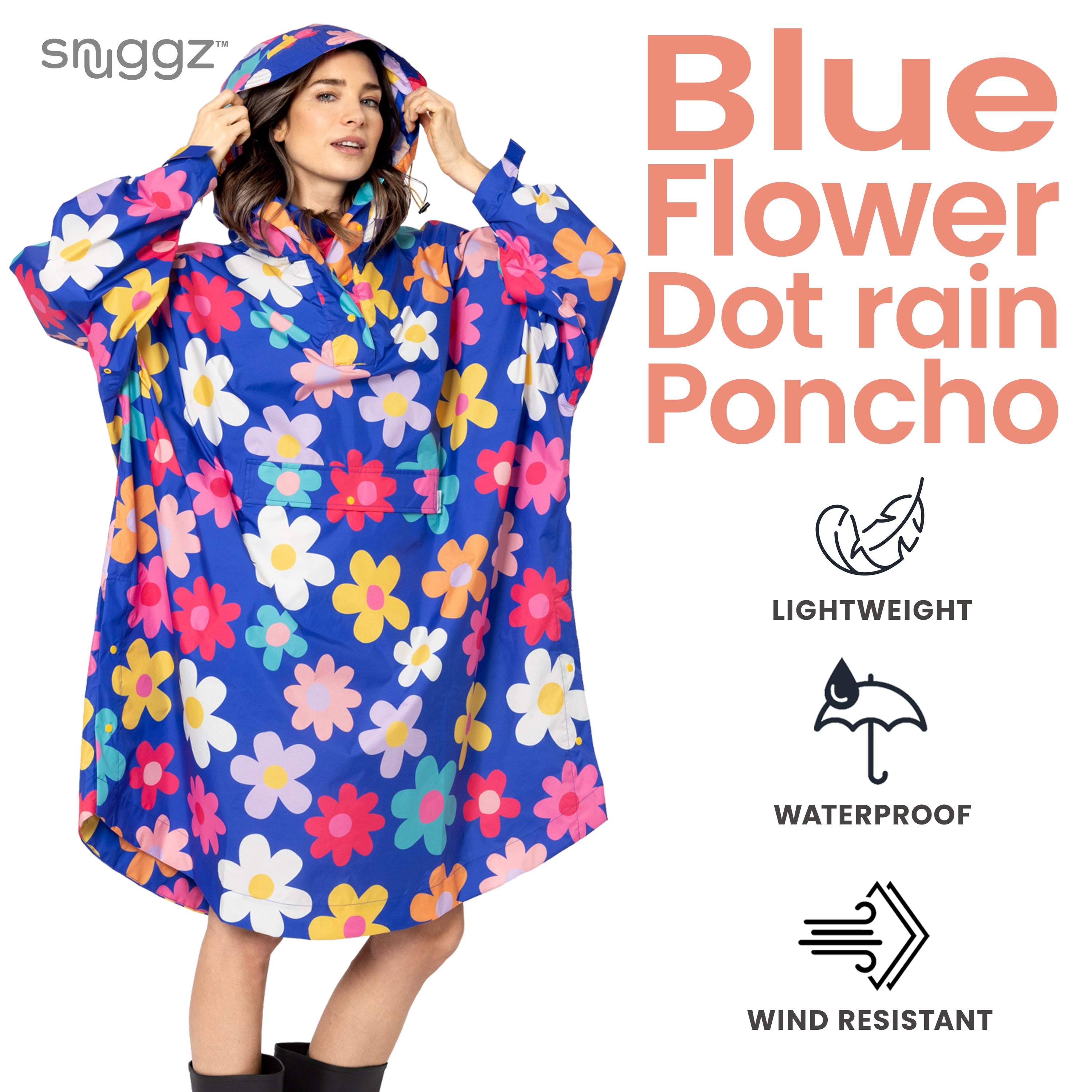 Snuggz Blue Flower Power Rain Poncho