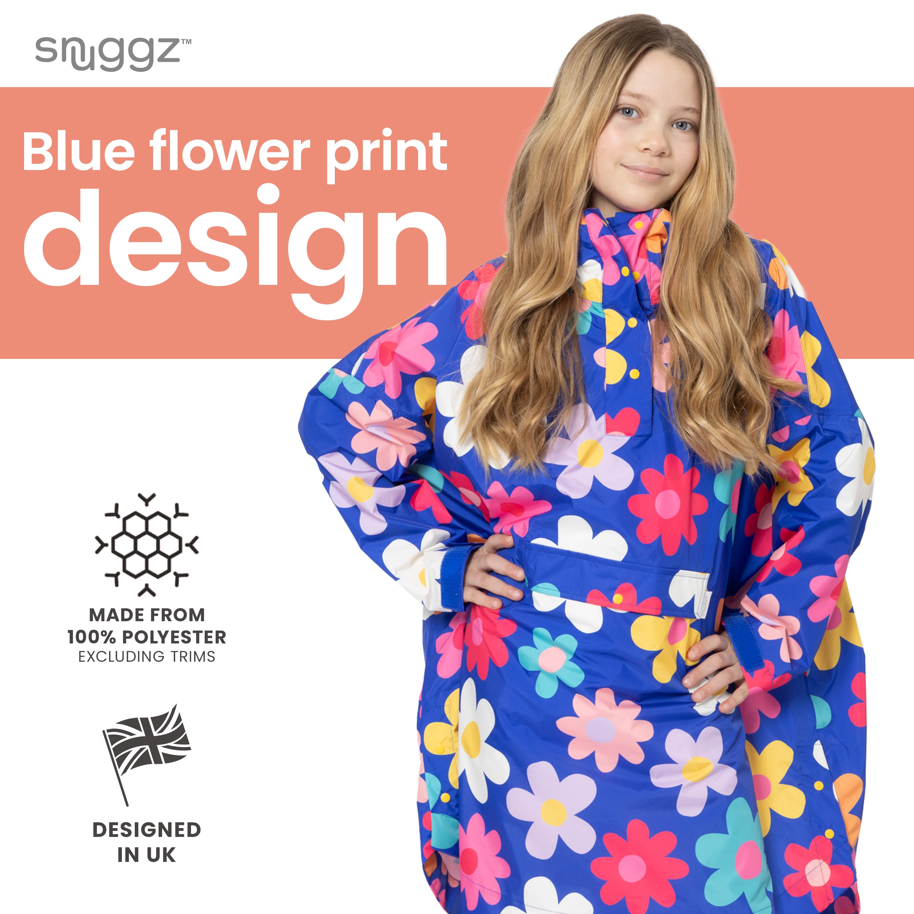 Snuggz Kids Blue Flower Power Rain Poncho