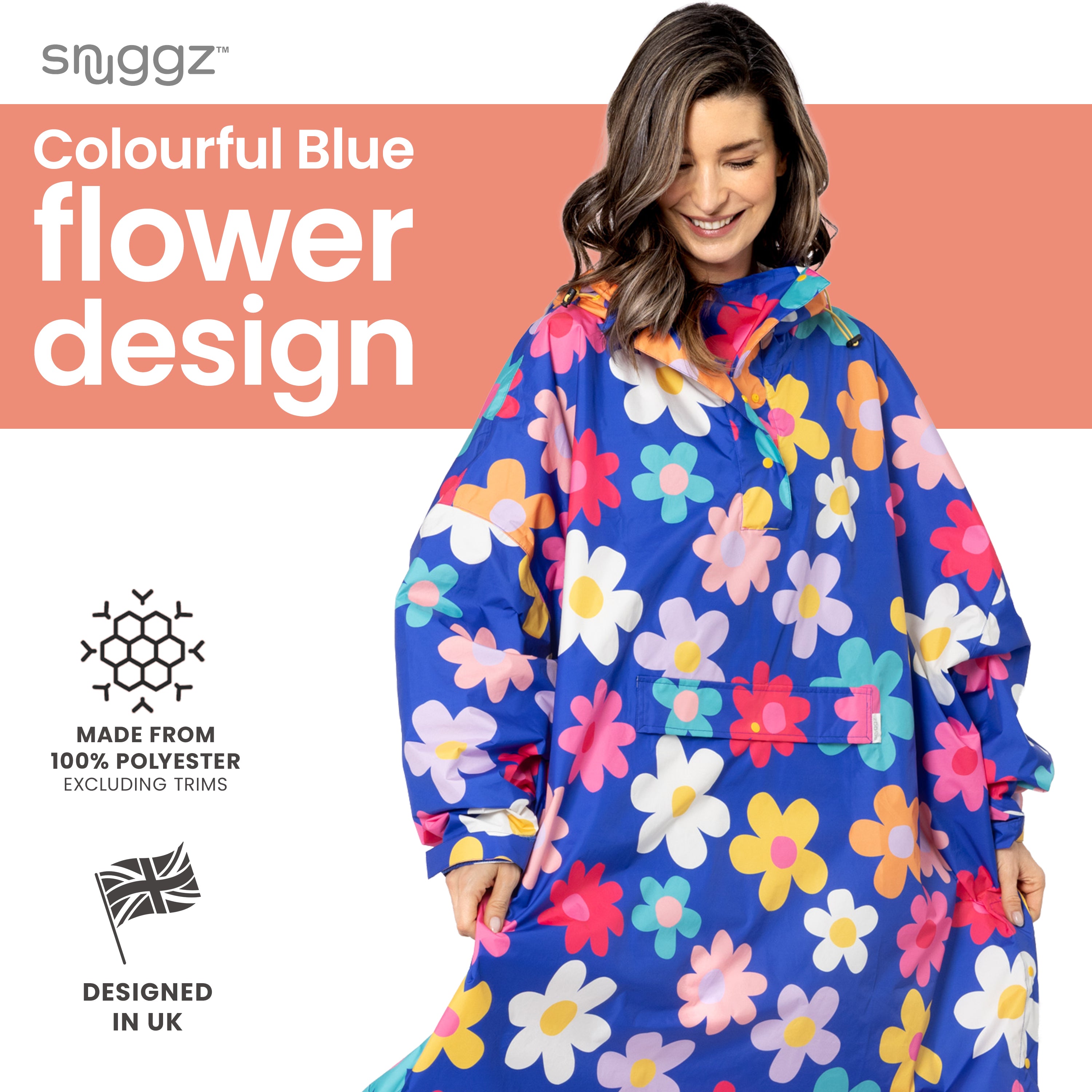 Snuggz Blue Flower Power Rain Poncho