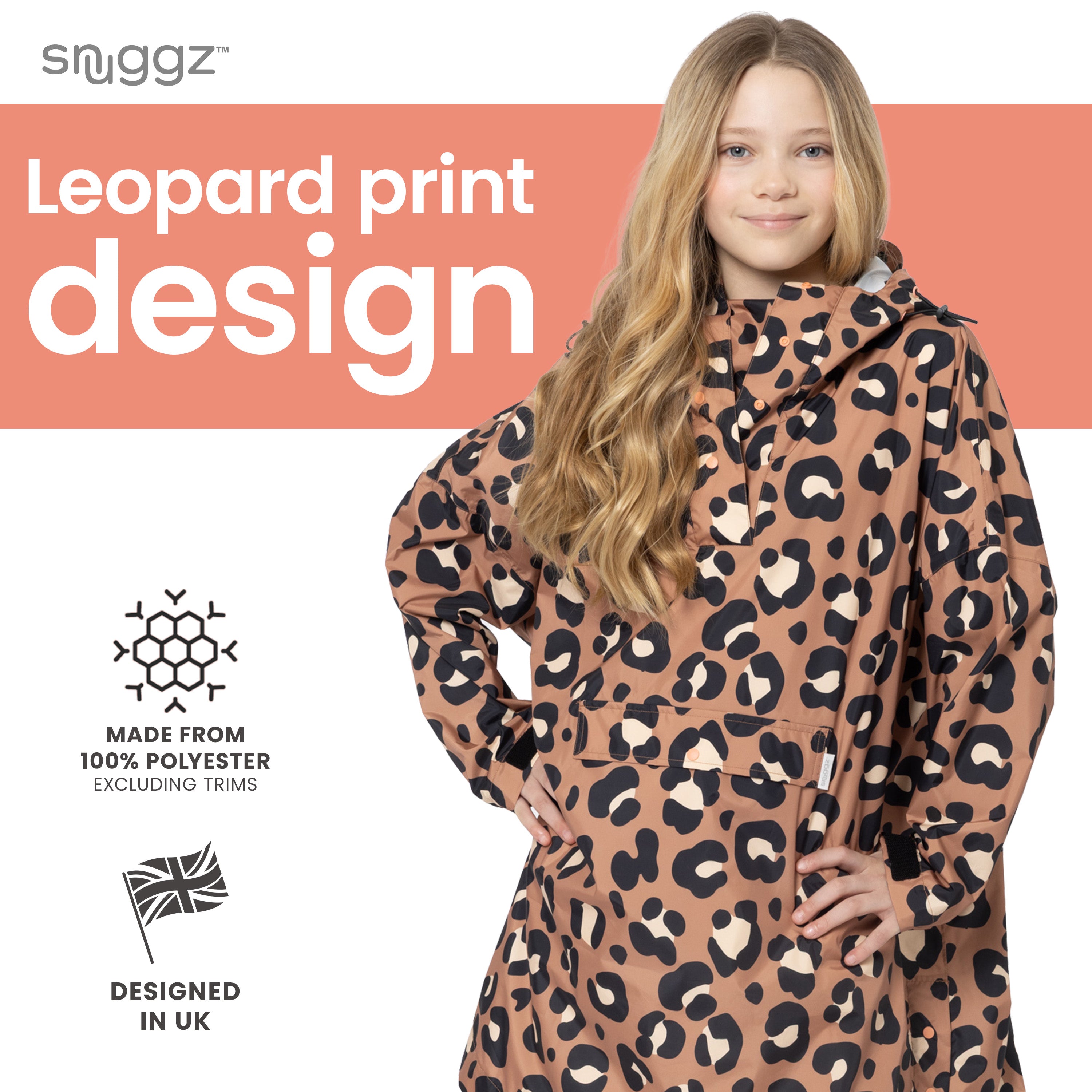 Snuggz Kids Neutral Leopard Print Rain Poncho
