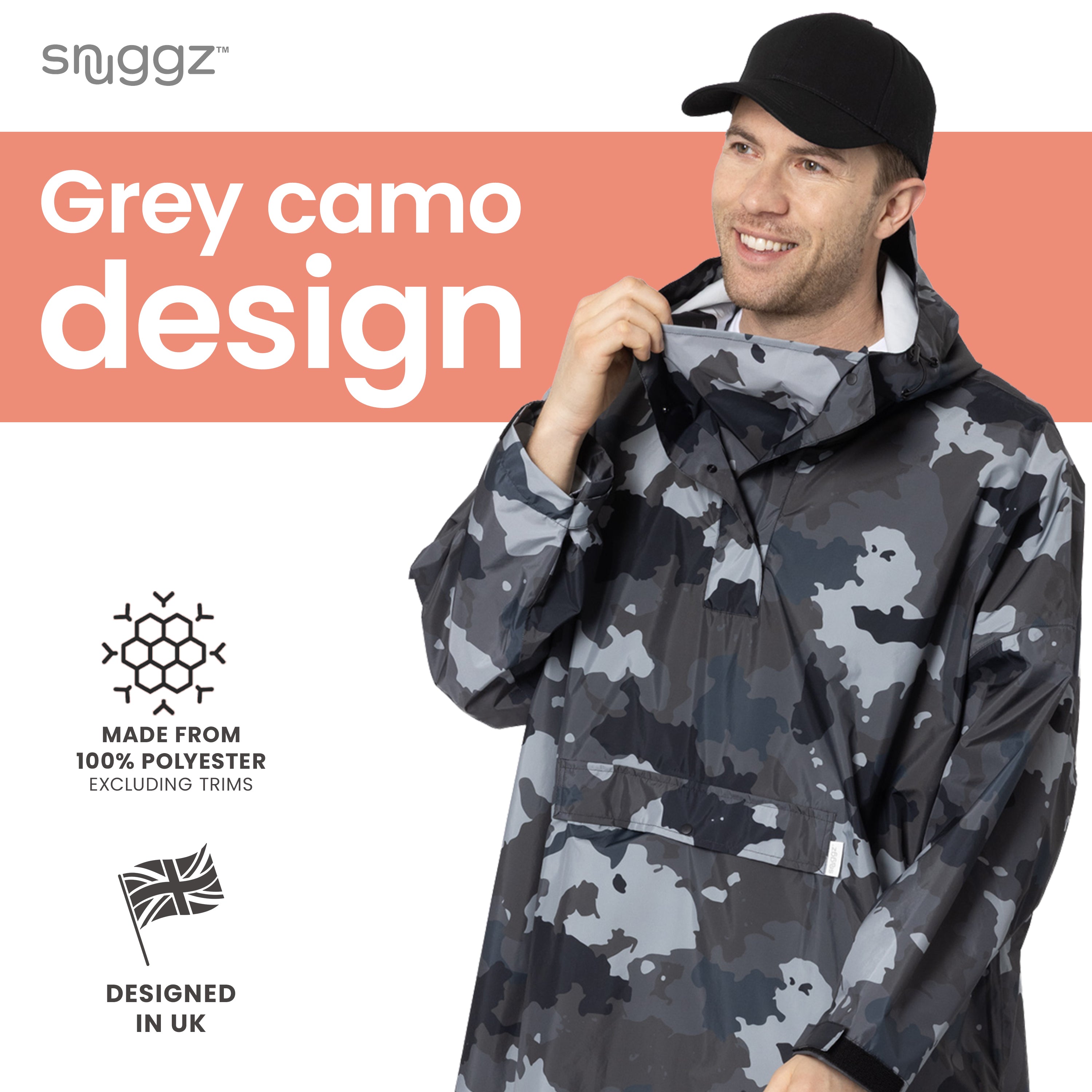 Snuggz Adult Grey Camo Rain Poncho