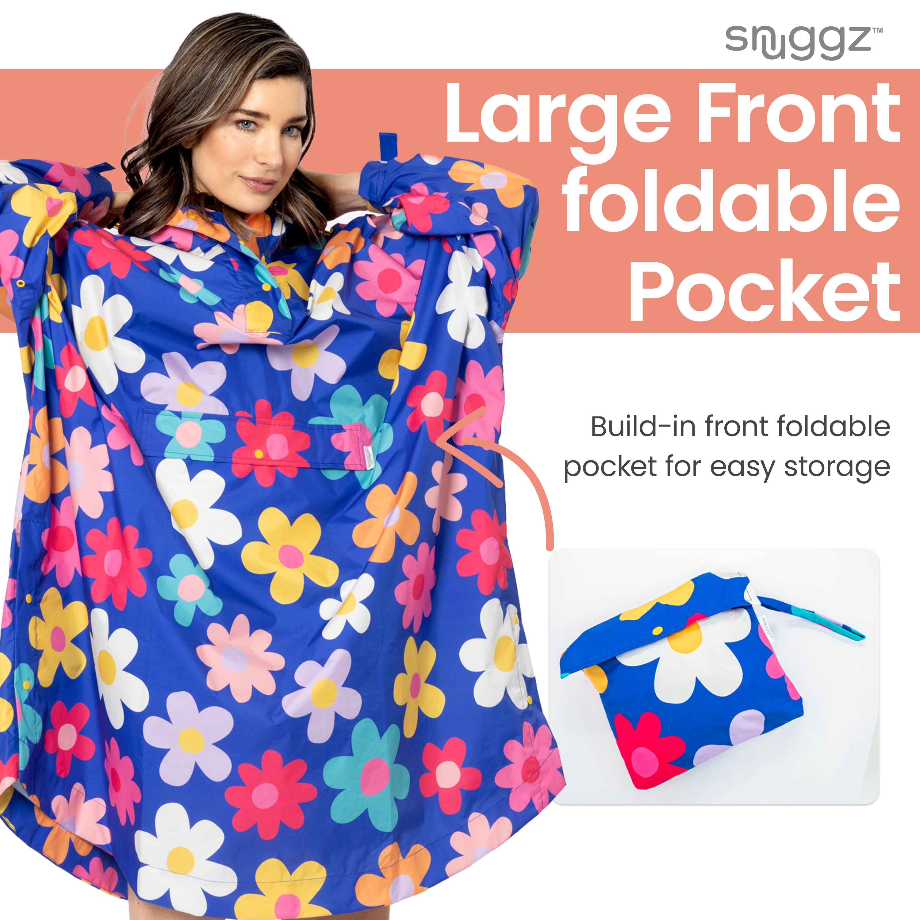 Snuggz Blue Flower Power Rain Poncho