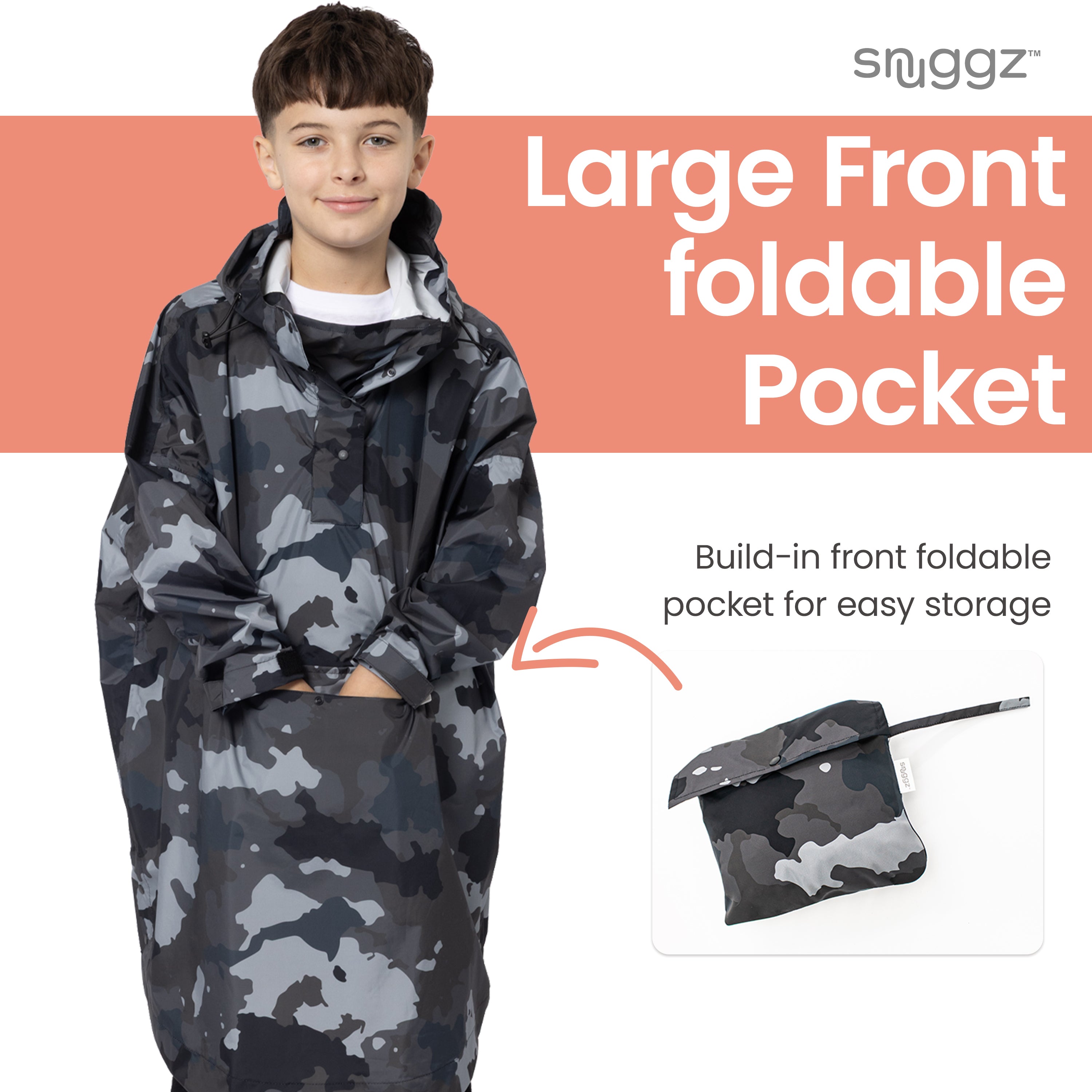 Snuggz Kids Grey Camo Rain Poncho