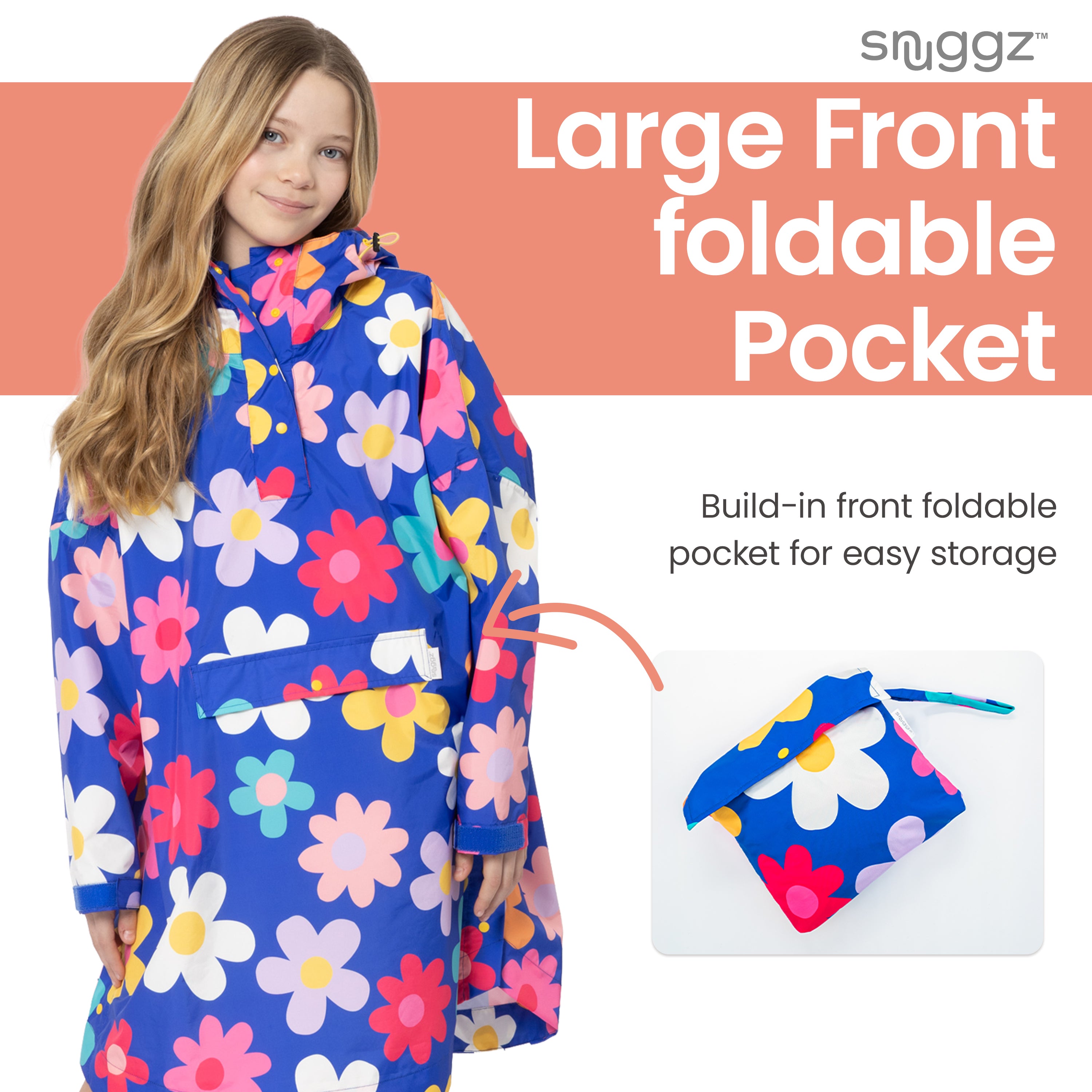 Snuggz Kids Blue Flower Power Rain Poncho