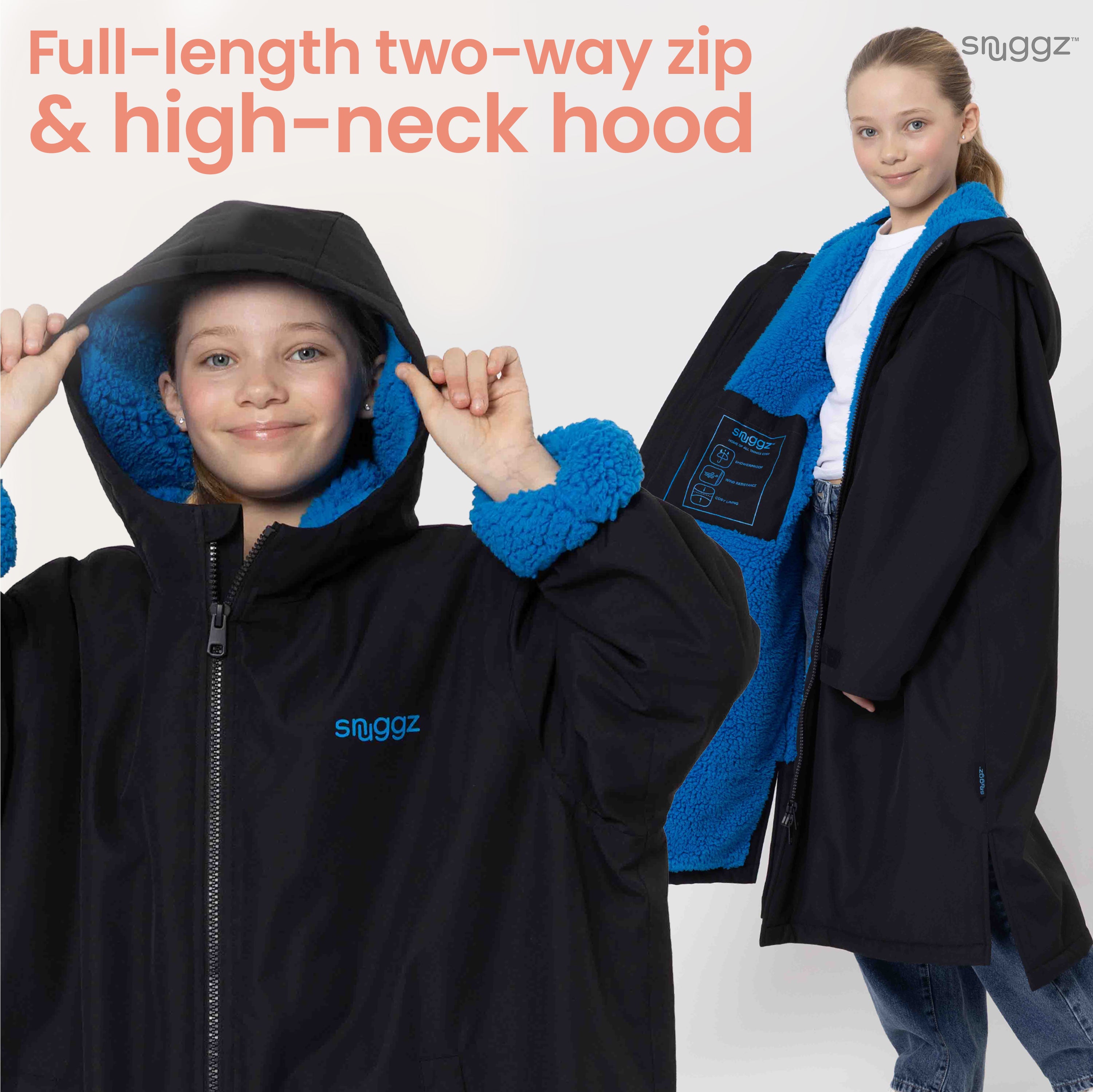 Snuggz Girls Lite Black Changing Robe with Blue Borg