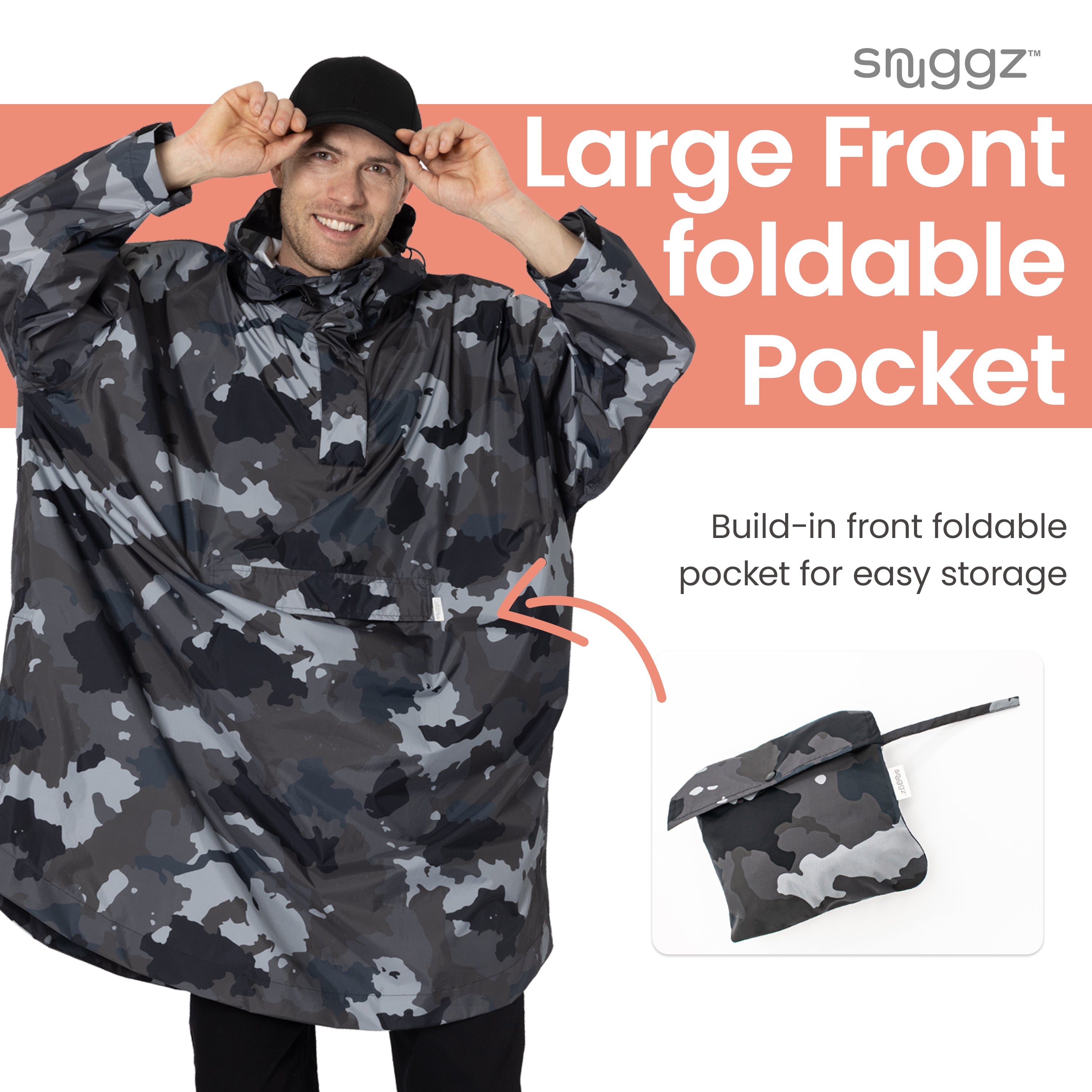 Snuggz Adult Grey Camo Rain Poncho