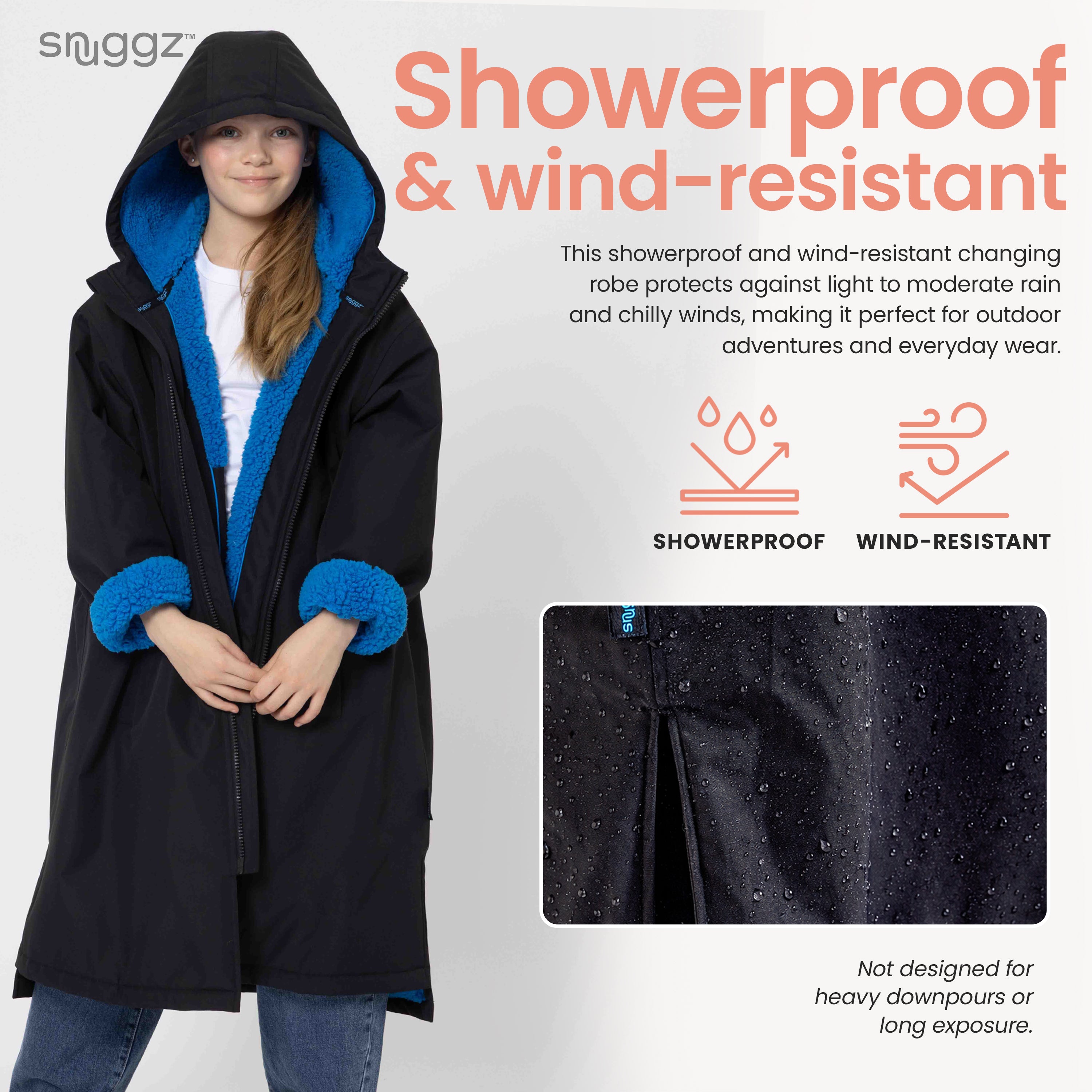 Snuggz Girls Lite Black Changing Robe with Blue Borg