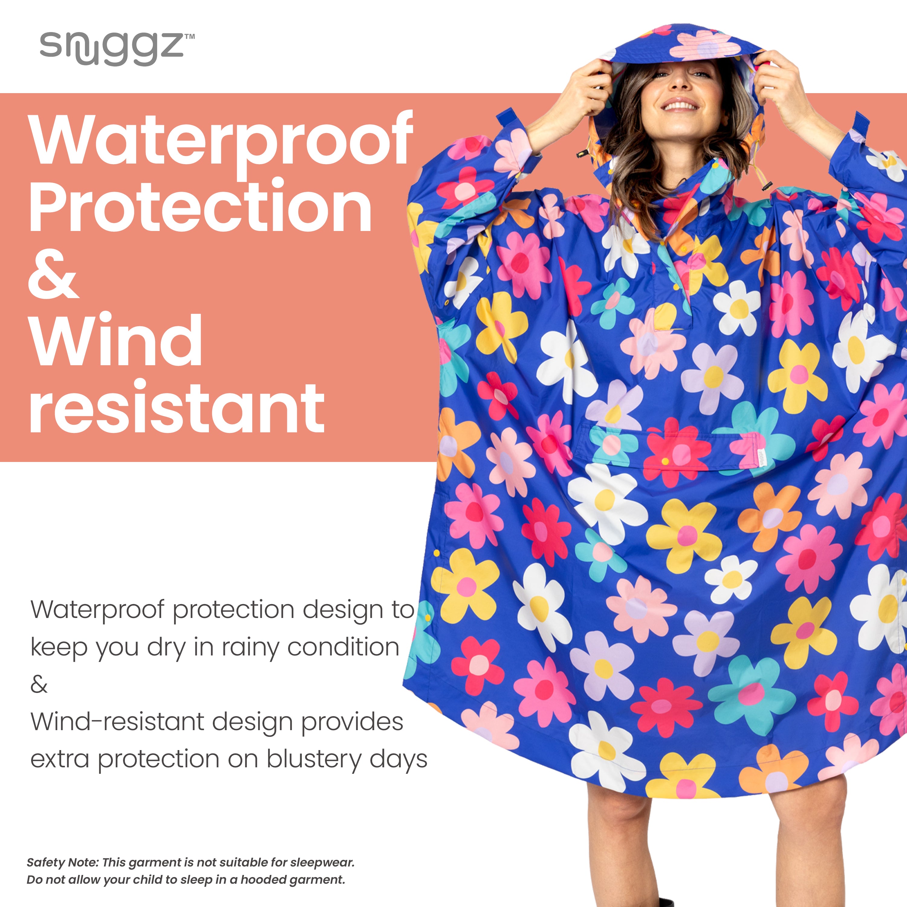 Snuggz Blue Flower Power Rain Poncho