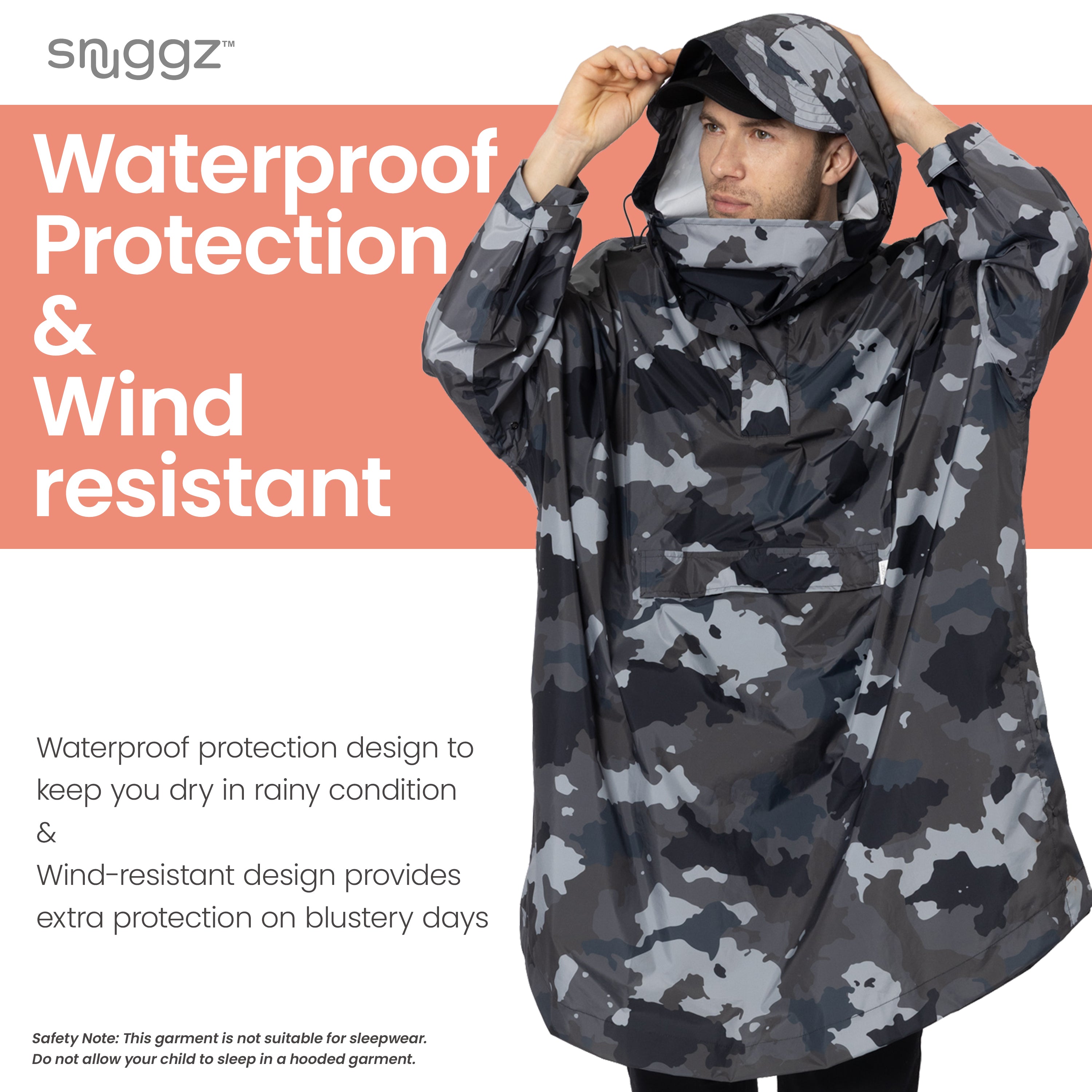 Snuggz Adult Grey Camo Rain Poncho