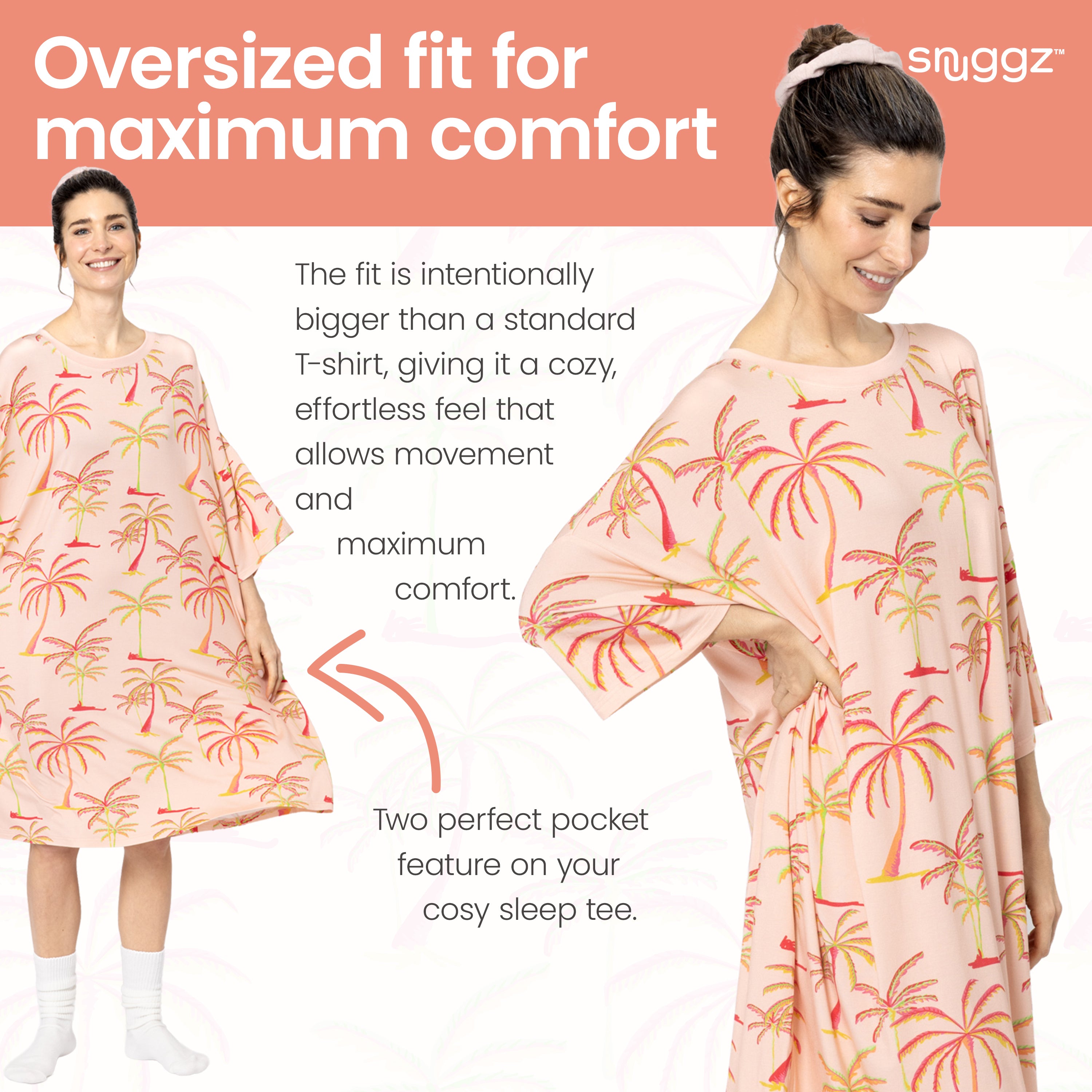 Snuggz Women Tropical Palm Print Bamboo Oversized Sleep Tee