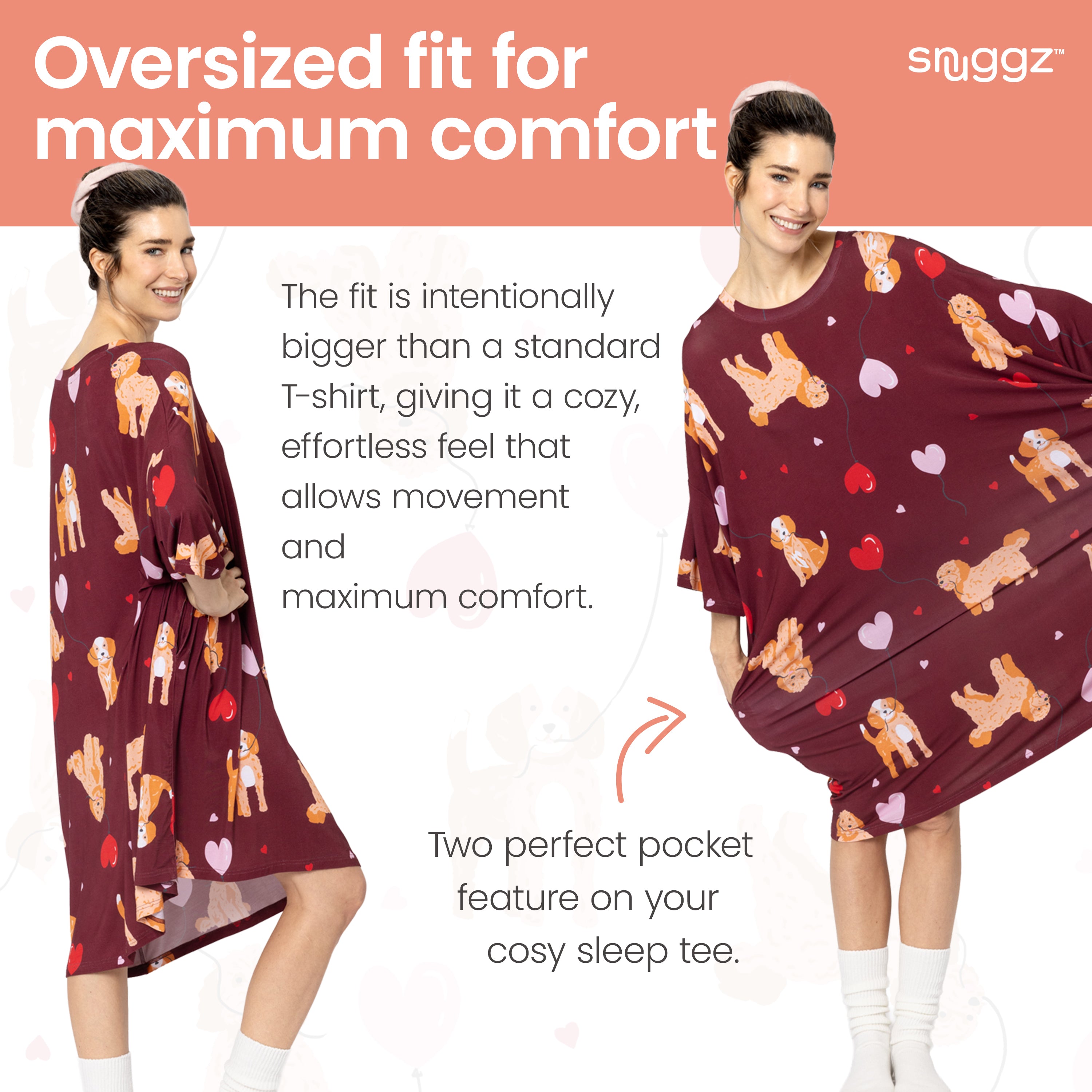 Snuggz Women Puppy Bamboo Oversized Sleep Tee