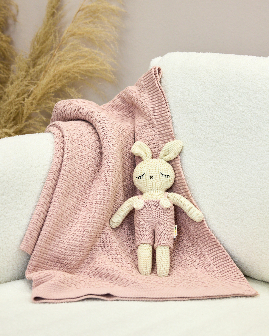 Snuggz Knitted Pink Bunny Toy & Cotton Baby Blanket Set