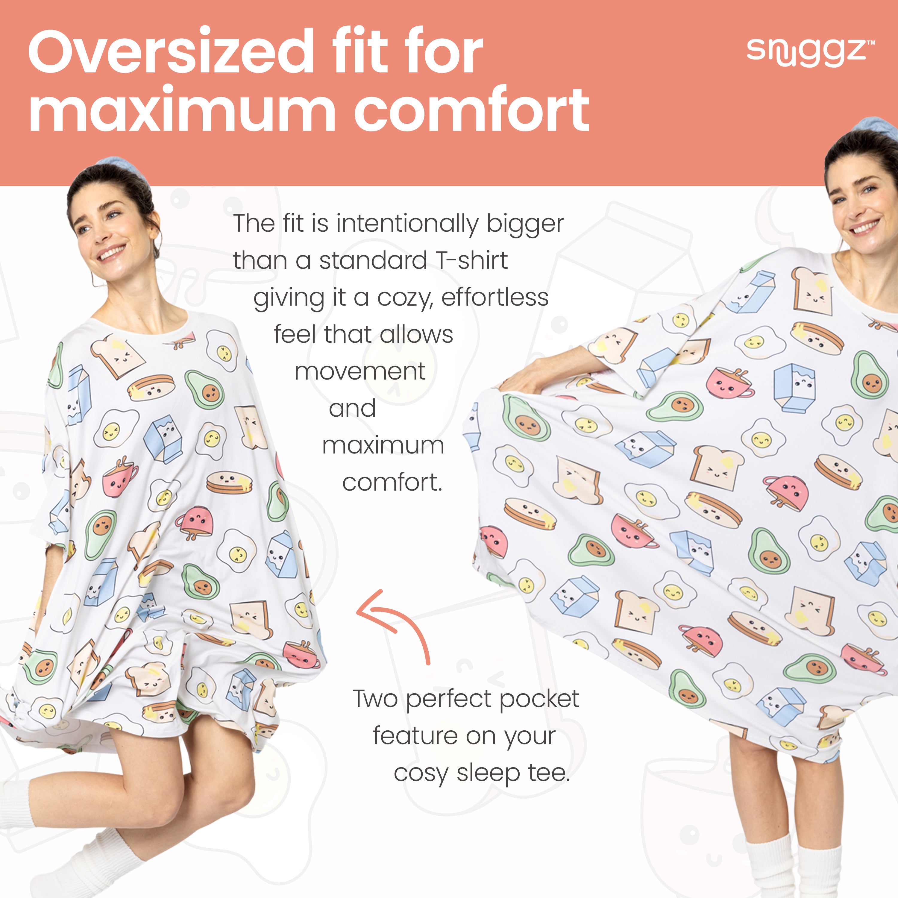 Snuggz Women Breakfast Club Oversized Bamboo Sleep Tee