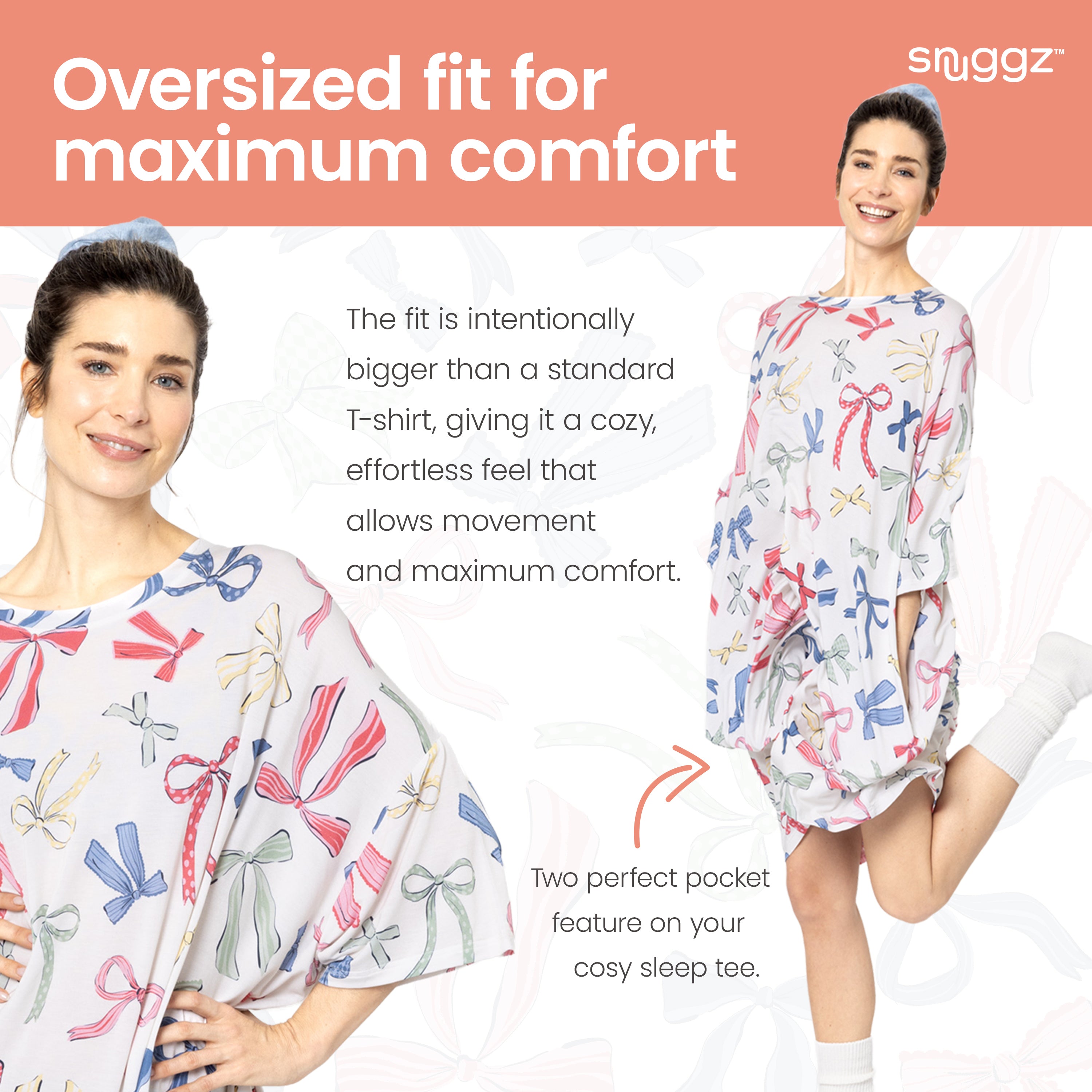 Snuggz Women Bow Print Bamboo Oversized Sleep Tee