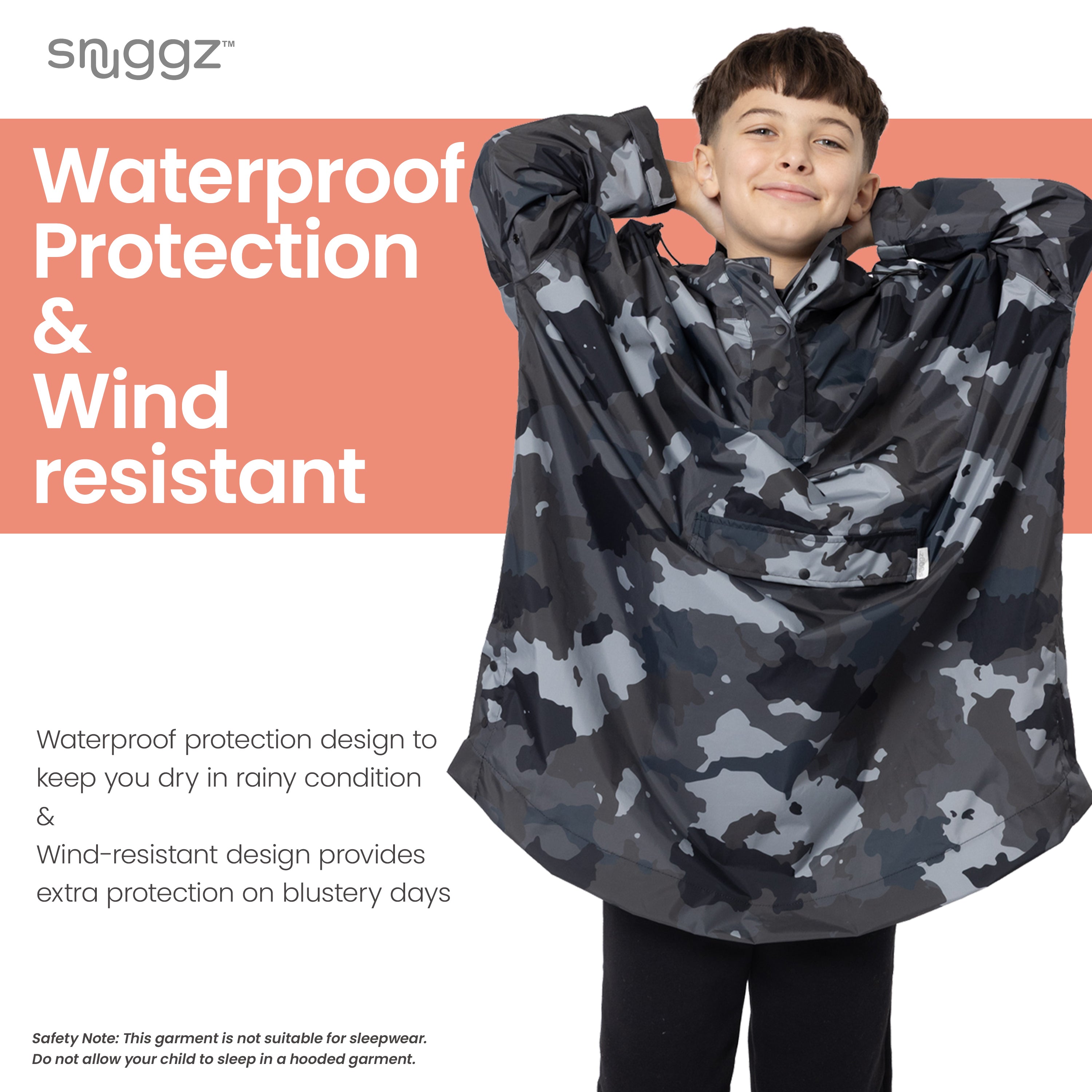 Snuggz Kids Grey Camo Rain Poncho