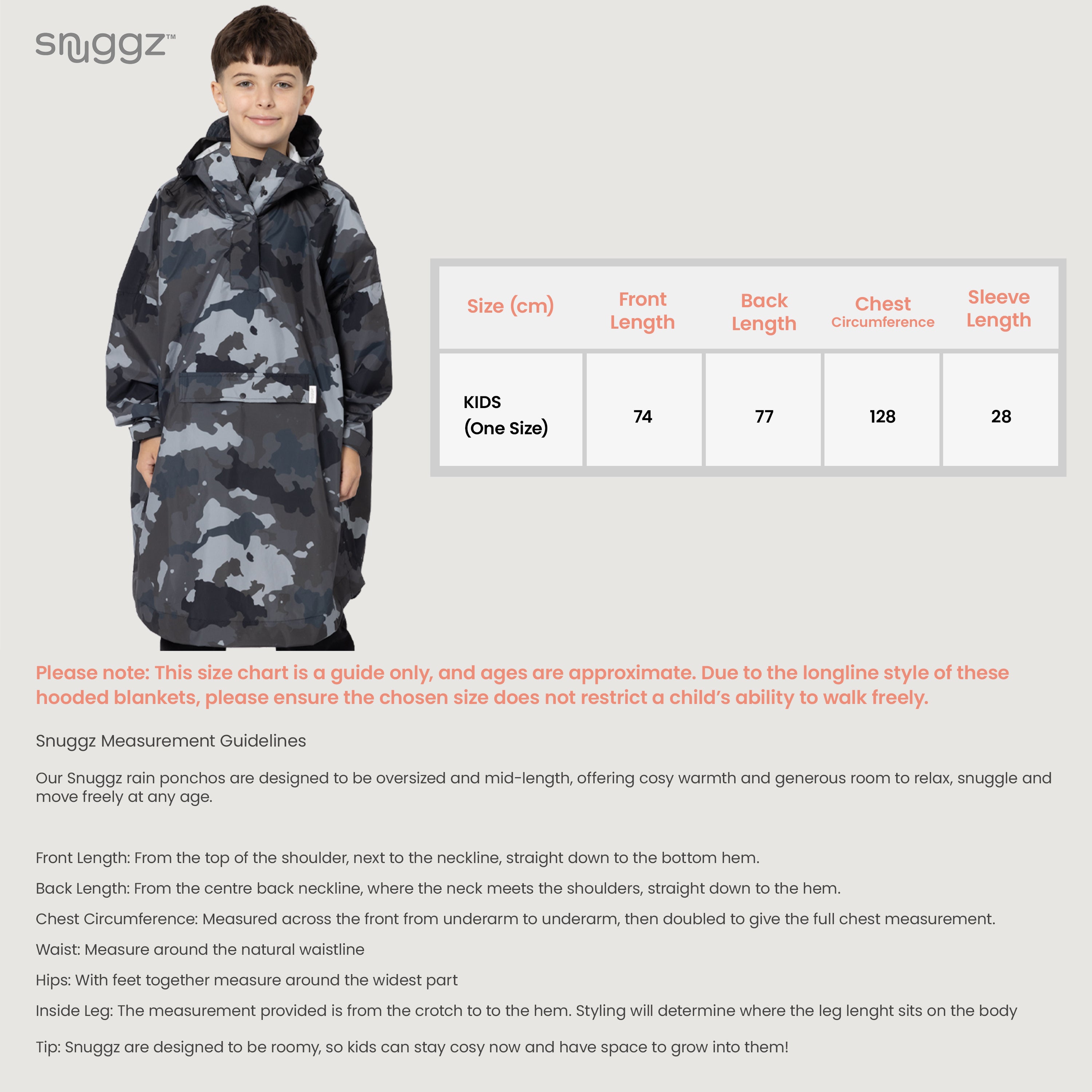 Snuggz Kids Grey Camo Rain Poncho