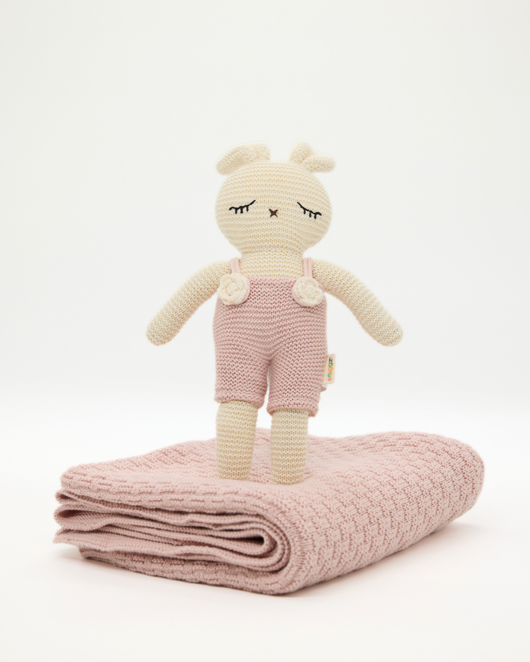 Snuggz Knitted Pink Bunny Toy & Cotton Baby Blanket Set