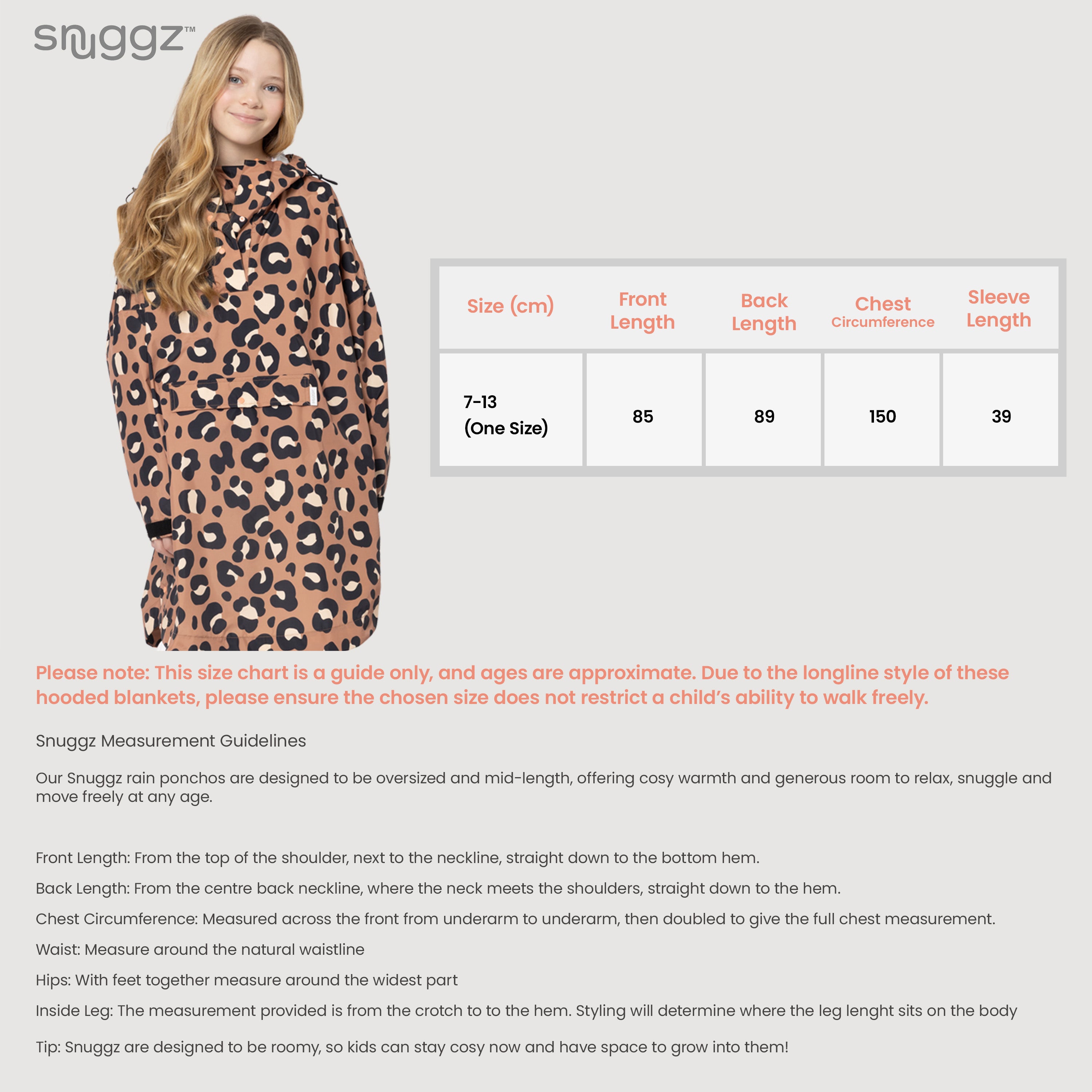 Snuggz Kids Neutral Leopard Print Rain Poncho