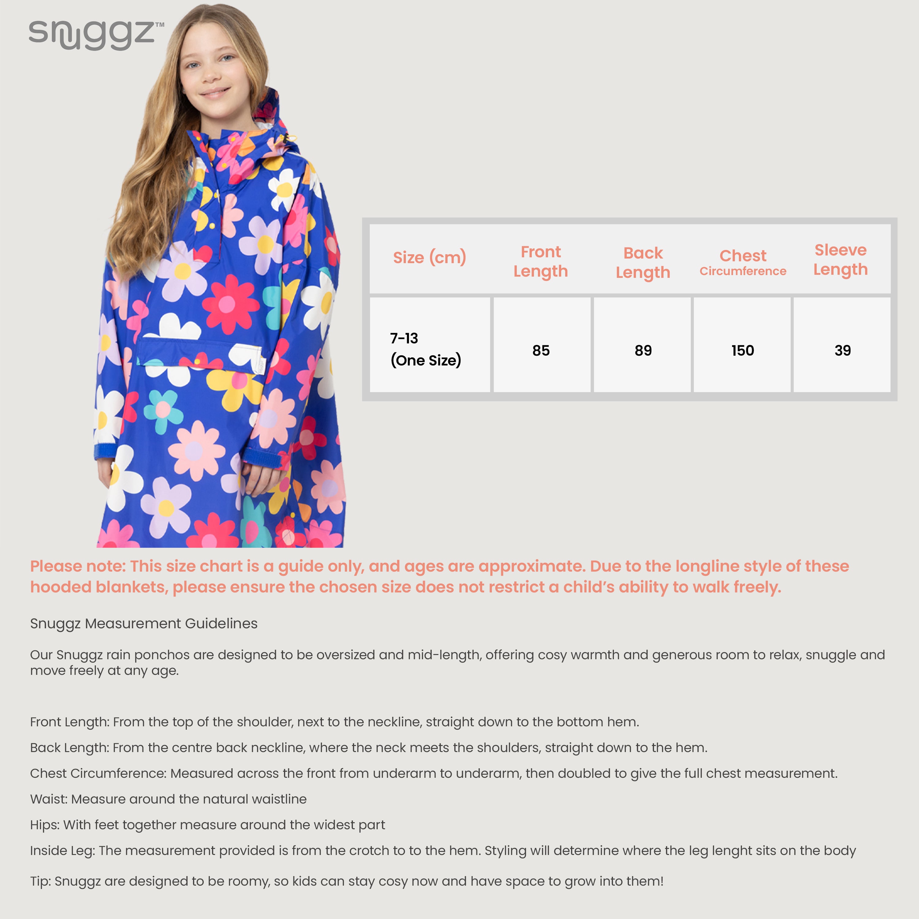 Snuggz Kids Blue Flower Power Rain Poncho