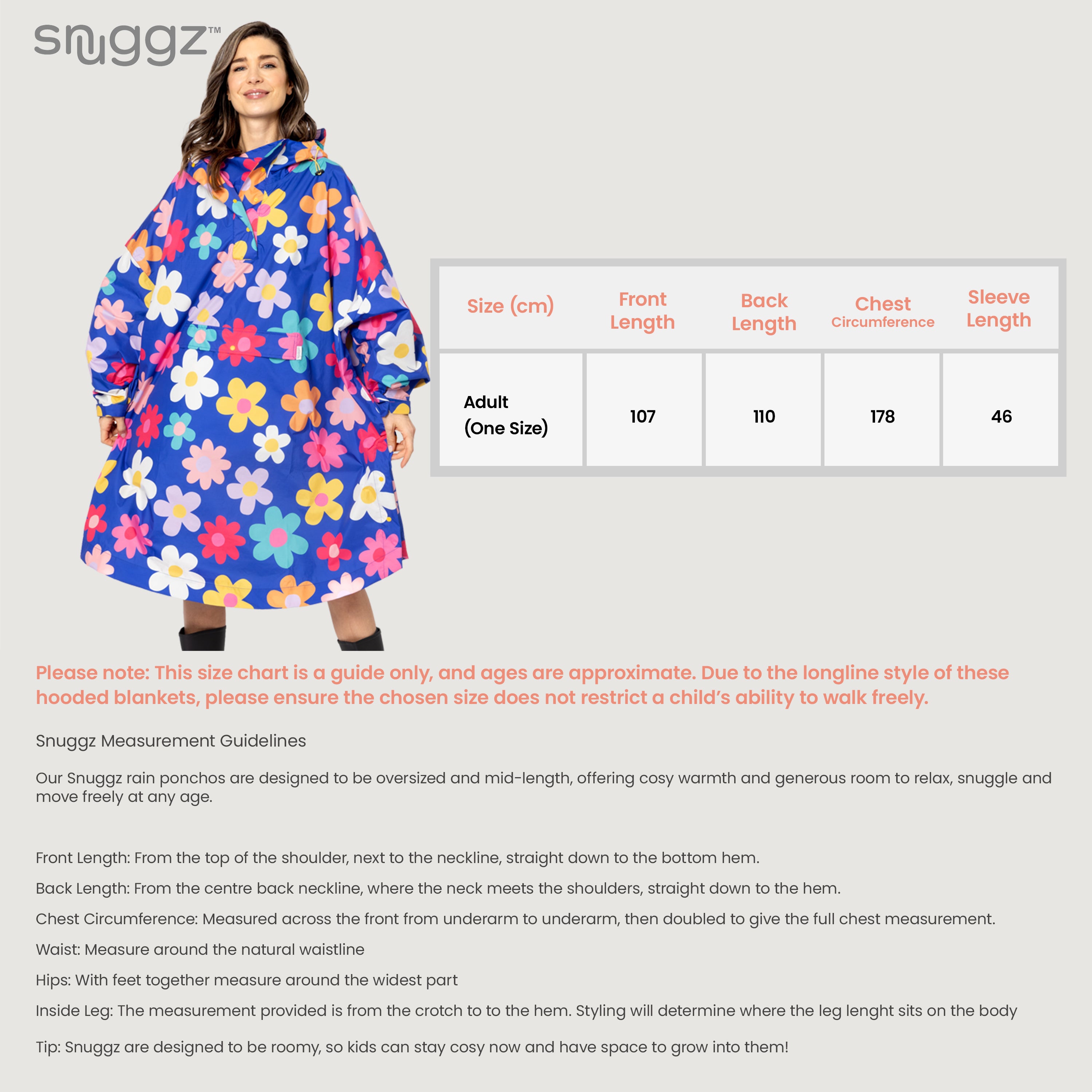 Snuggz Blue Flower Power Rain Poncho