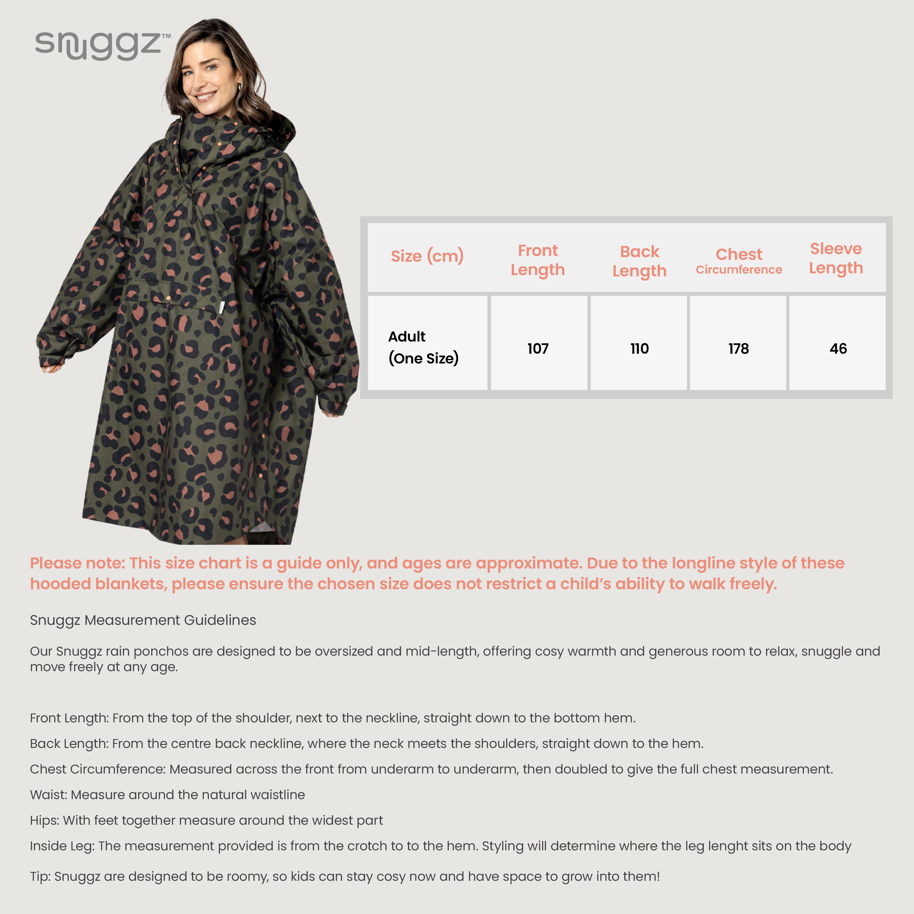 Snuggz Adult Leopard Print Rain Poncho