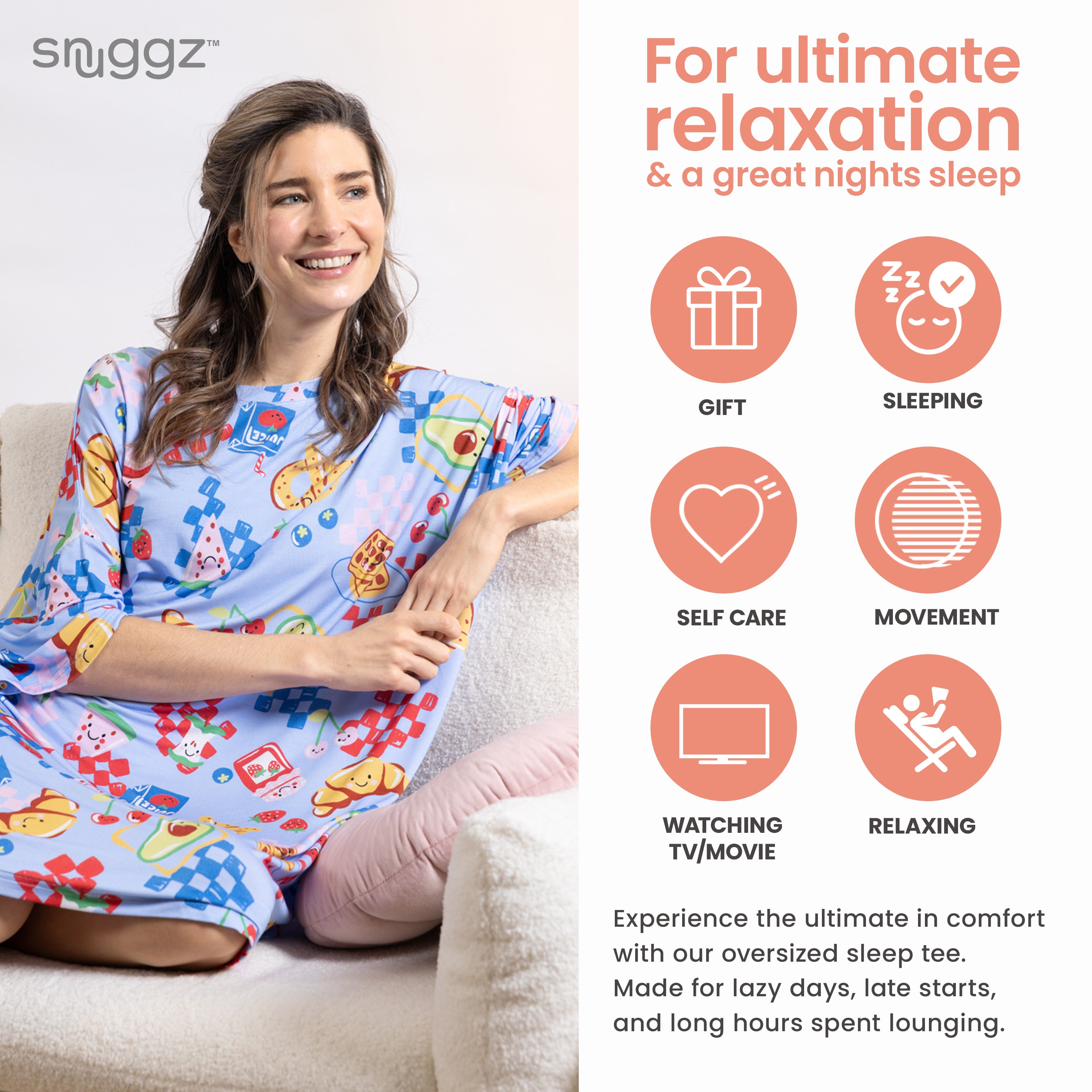 Snuggz Women Brunch Print Oversized Cooling Sleep Tee