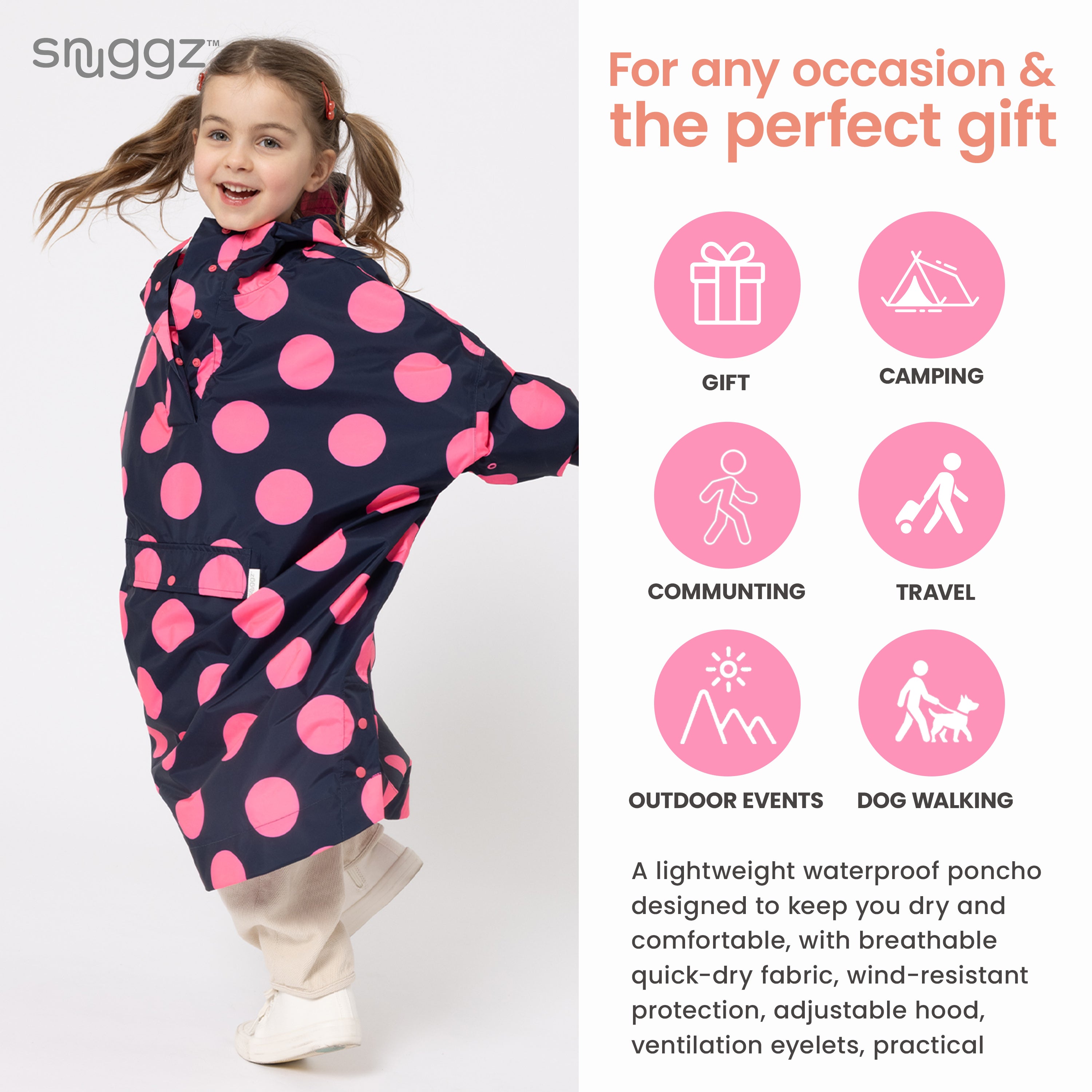 Snuggz Girls Polka Dot Rain Poncho