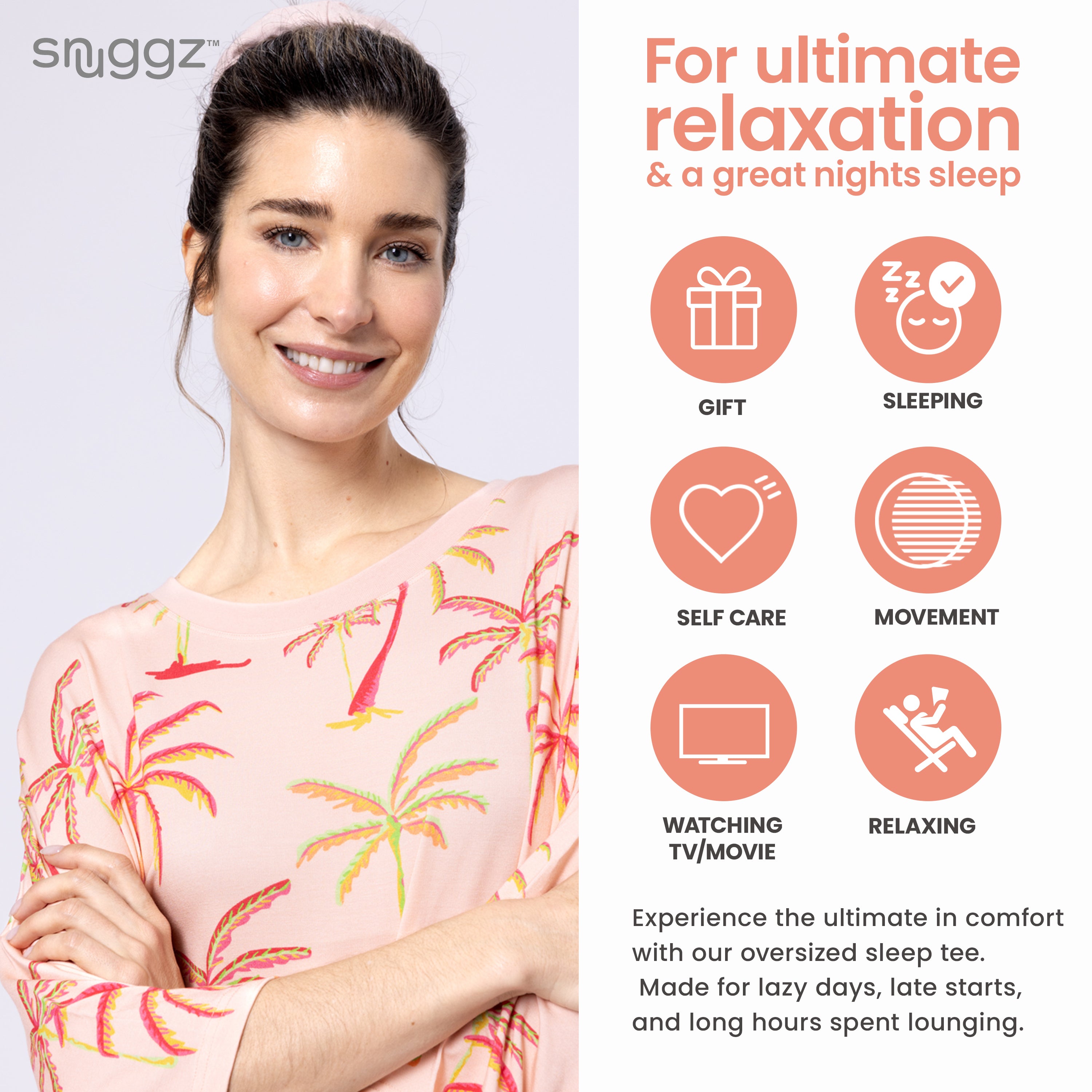 Snuggz Women Tropical Palm Print Bamboo Oversized Sleep Tee