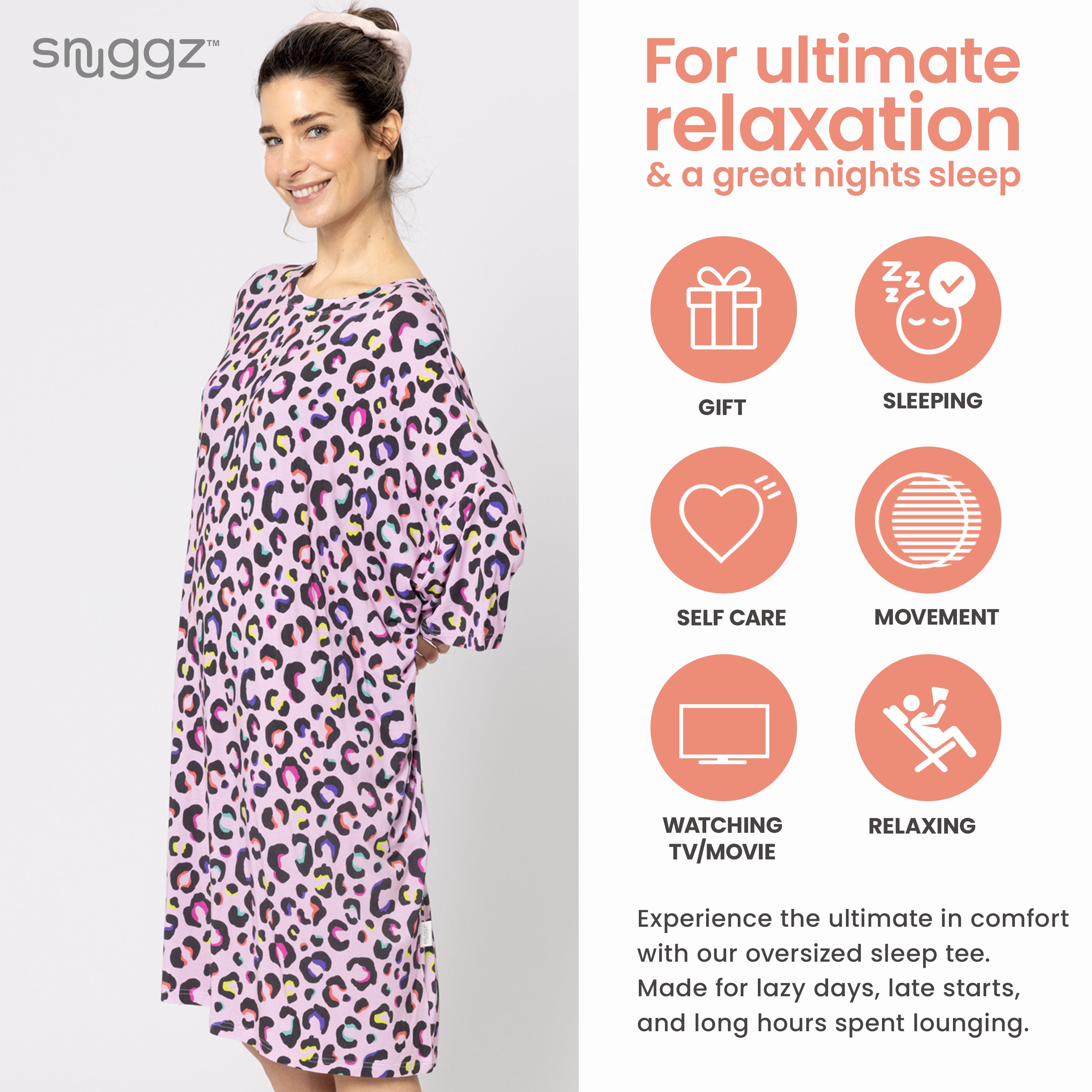 Snuggz Women Leopard Print Bamboo Oversized Sleep Tee