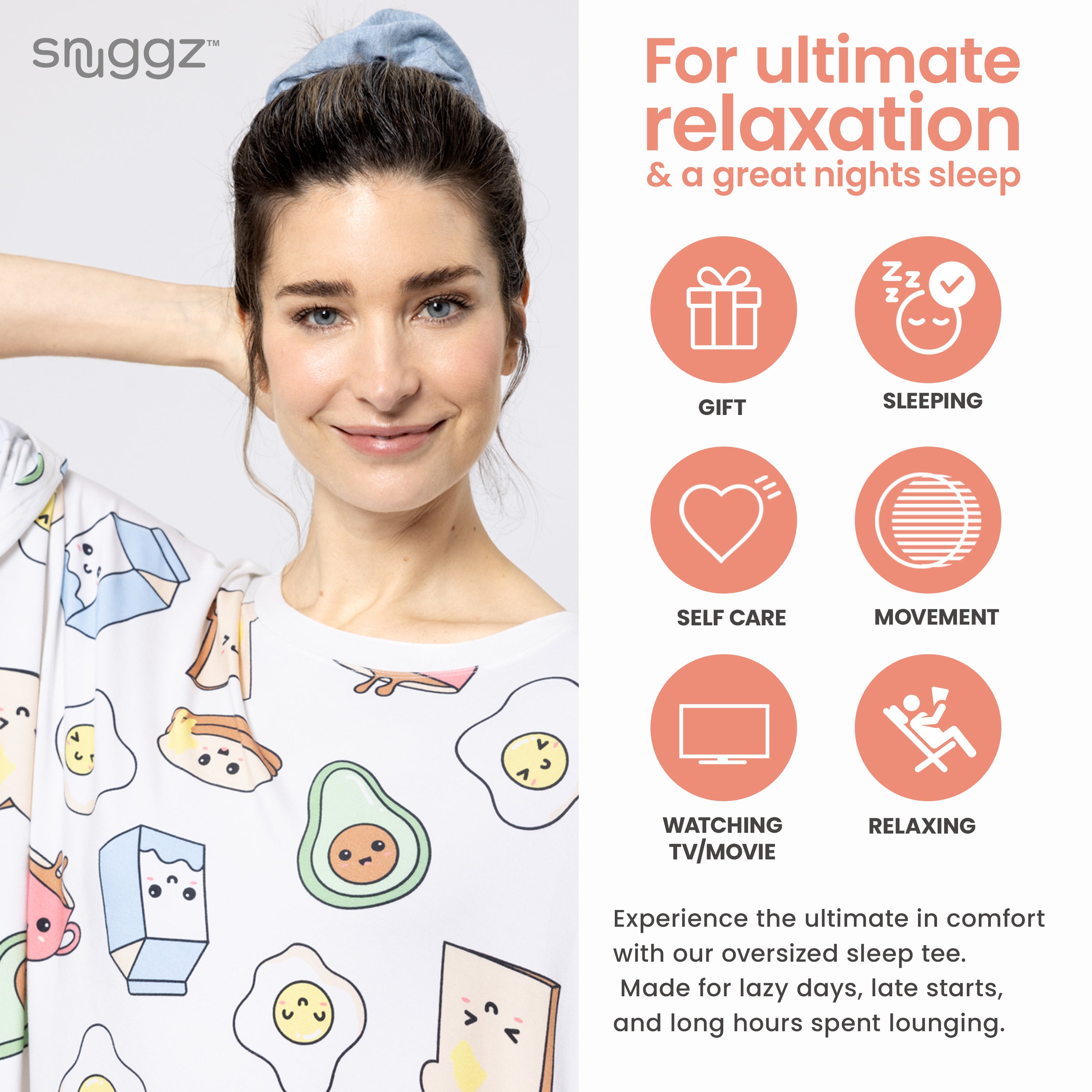 Snuggz Women Breakfast Club Oversized Bamboo Sleep Tee