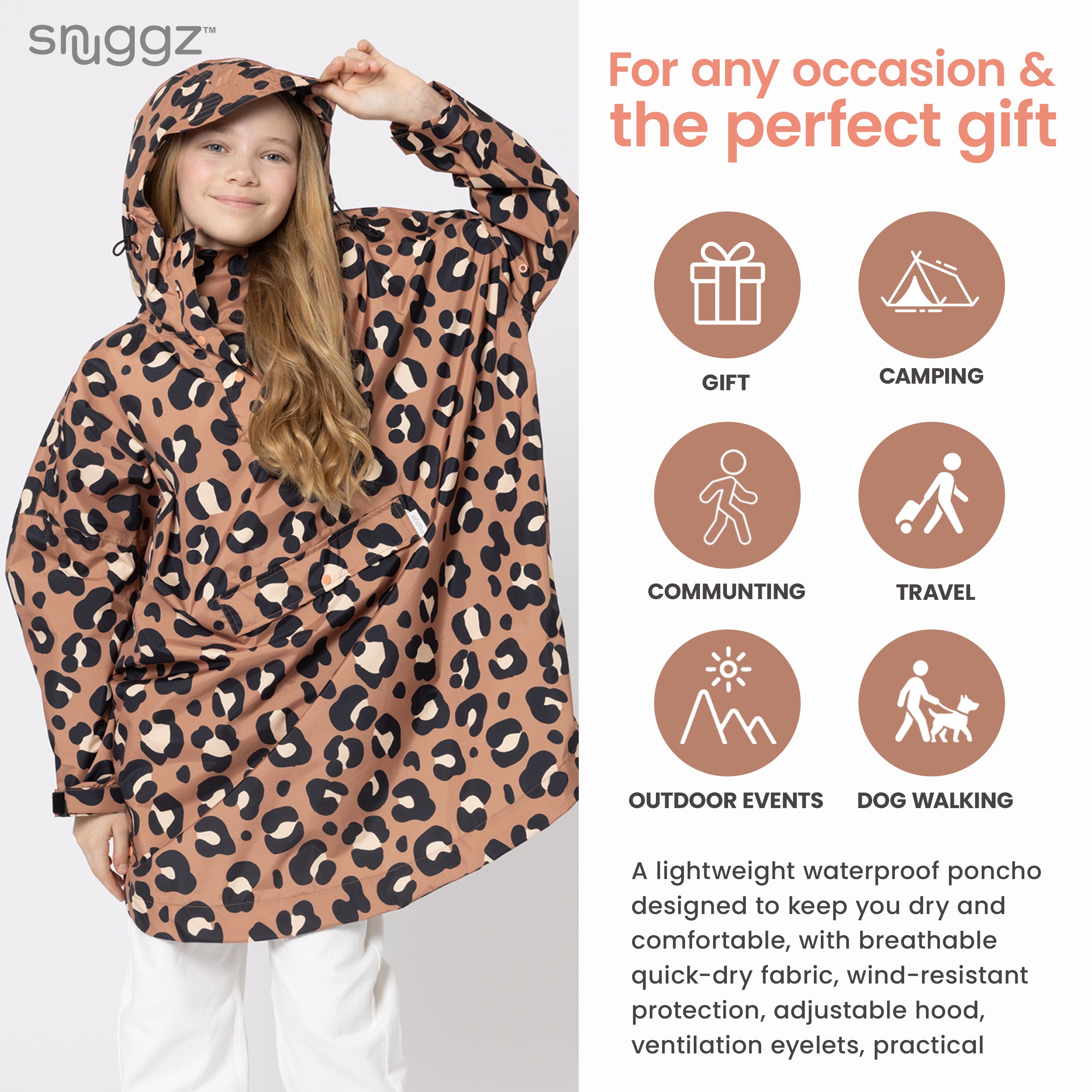 Snuggz Kids Neutral Leopard Print Rain Poncho