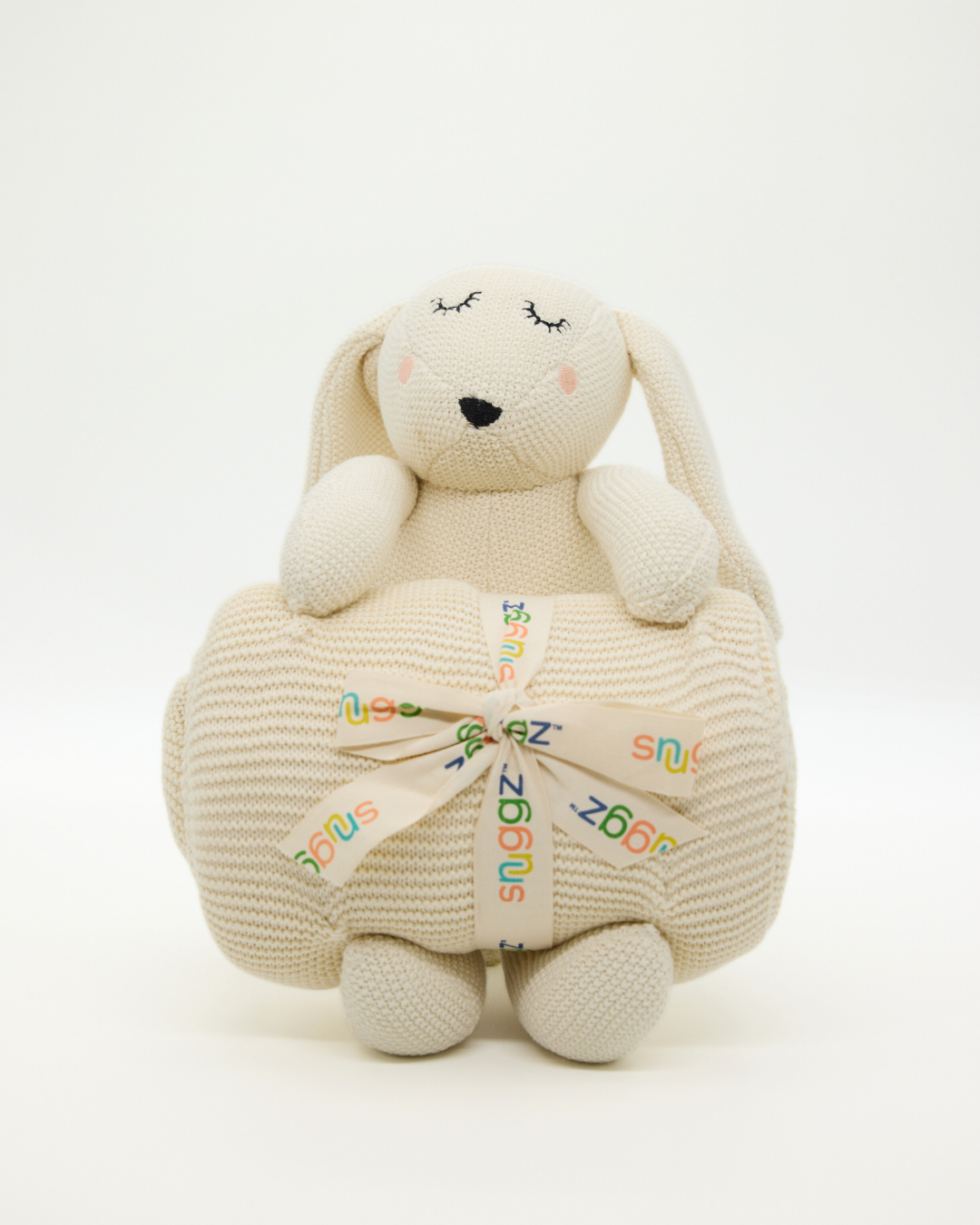 Snuggz Knitted White Bunny Toy & Cotton Baby Blanket Set