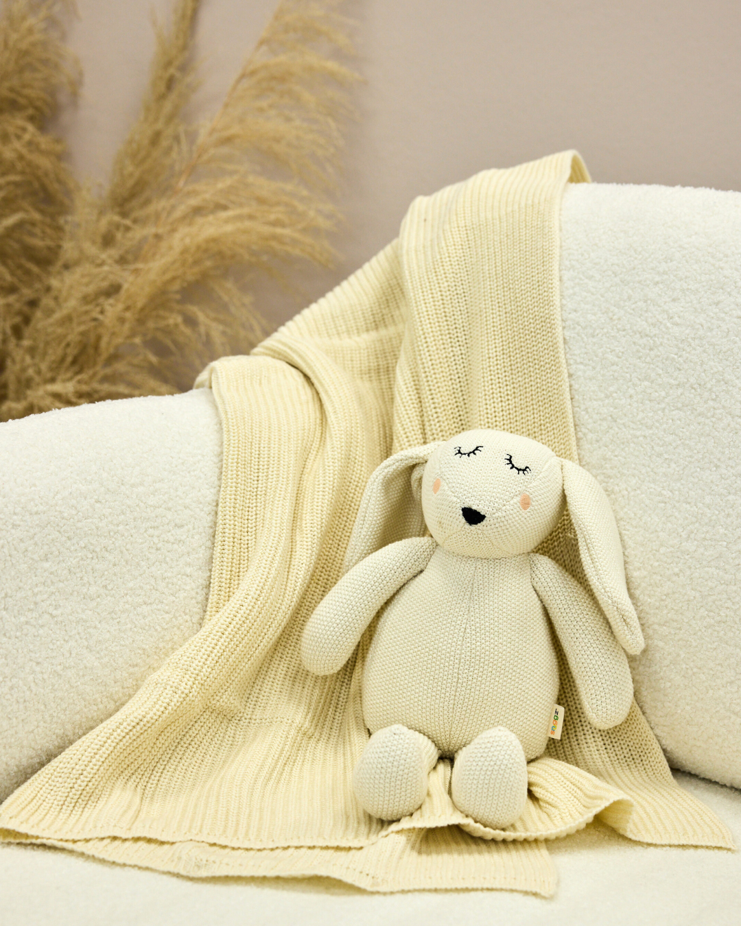 Snuggz Knitted White Bunny Toy & Cotton Baby Blanket Set