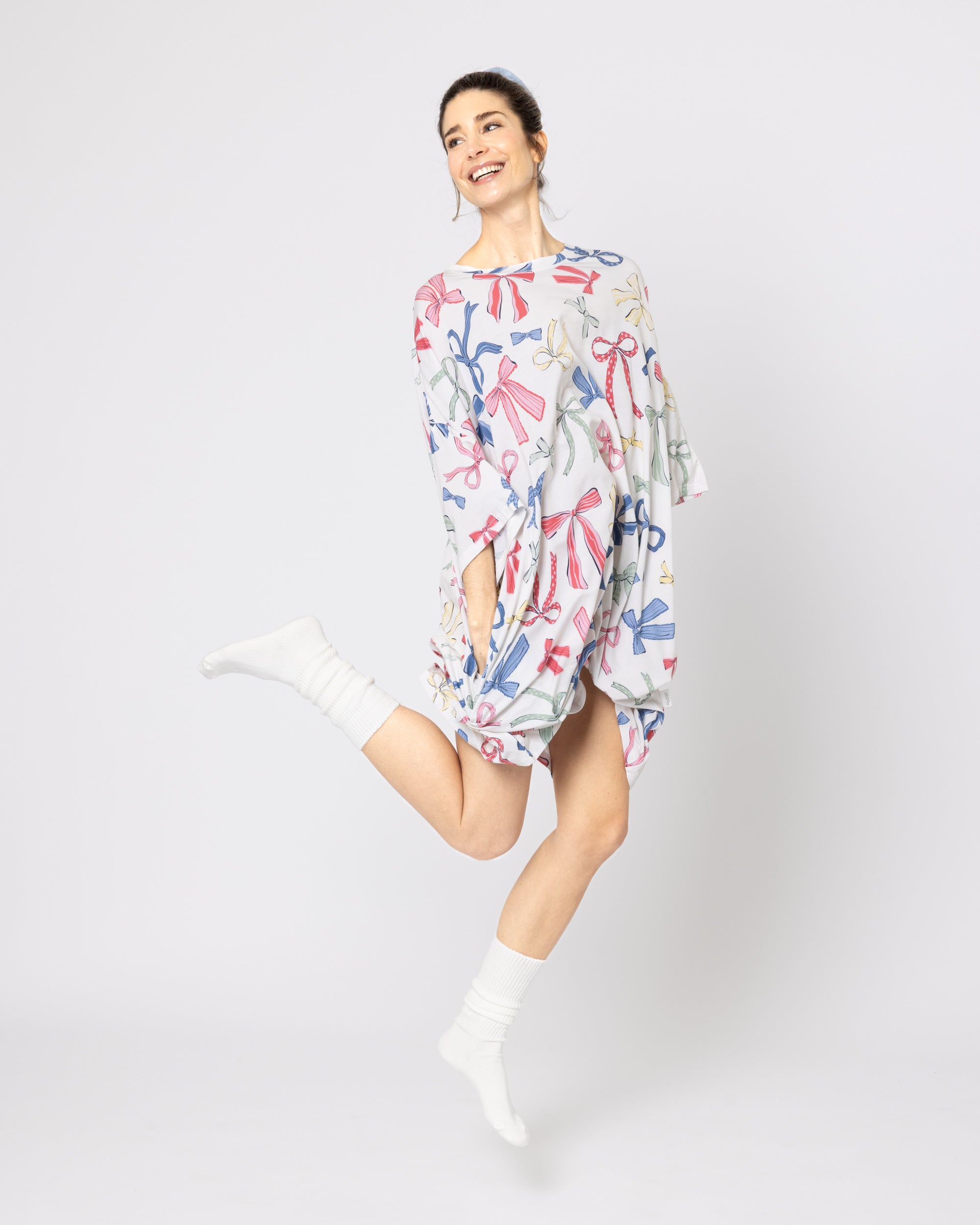 Snuggz Women Bow Print Bamboo Oversized Sleep Tee